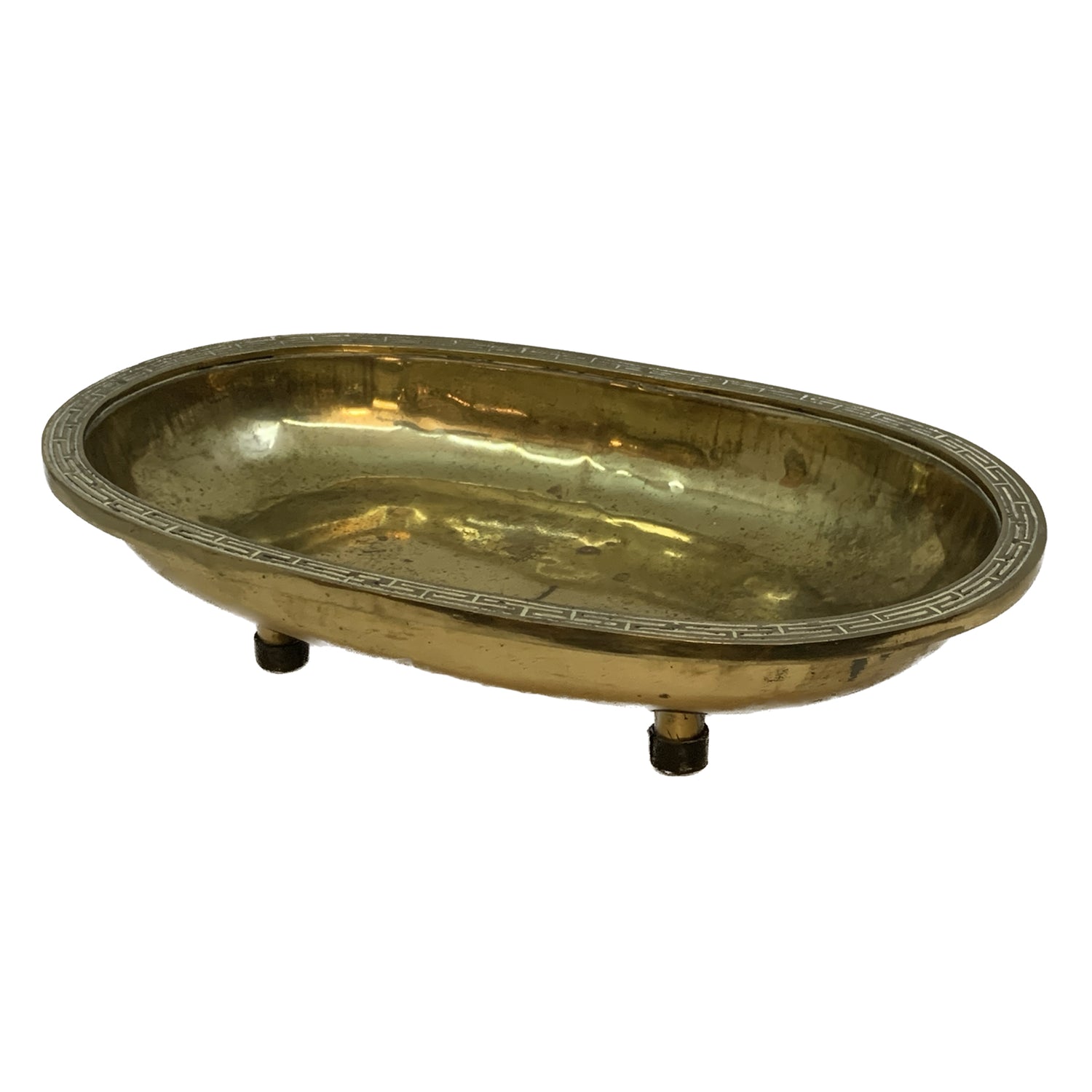 Antique Oval Brass Bowl with Detailed Edge