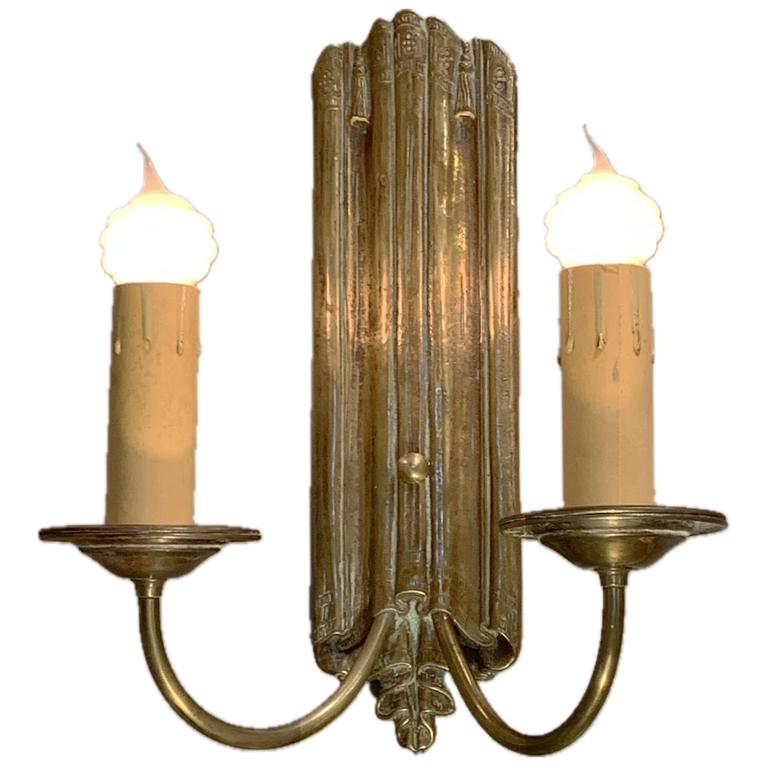 Antique Brass Linenfold Sconces, pair
