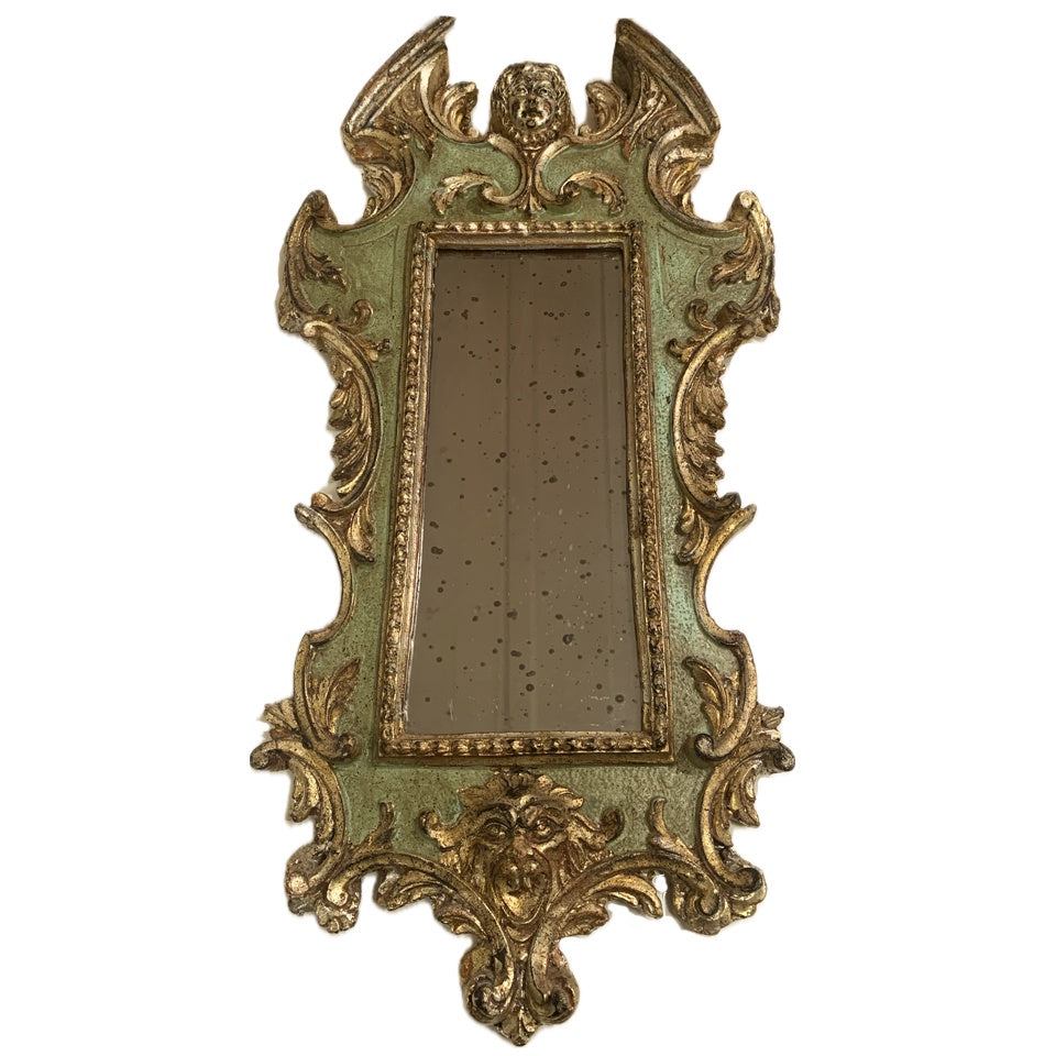 Antique Gothic Painted and Gilt Framed Mirror
