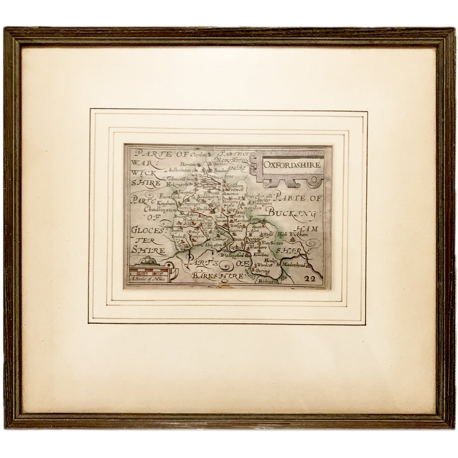 Antique Oxfordshire Map, Framed (as-is)