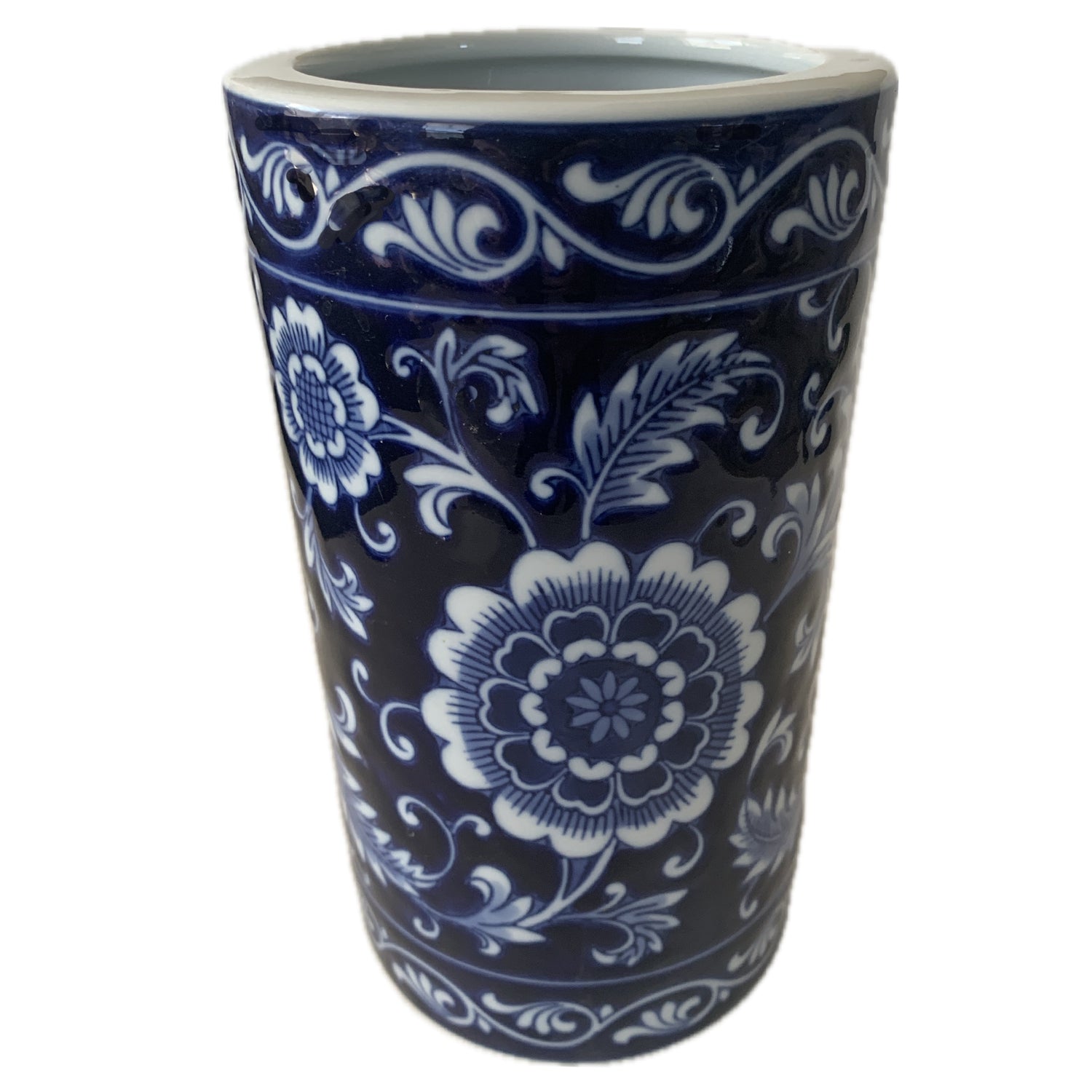 Vintage Blue & White Cylinder Vase