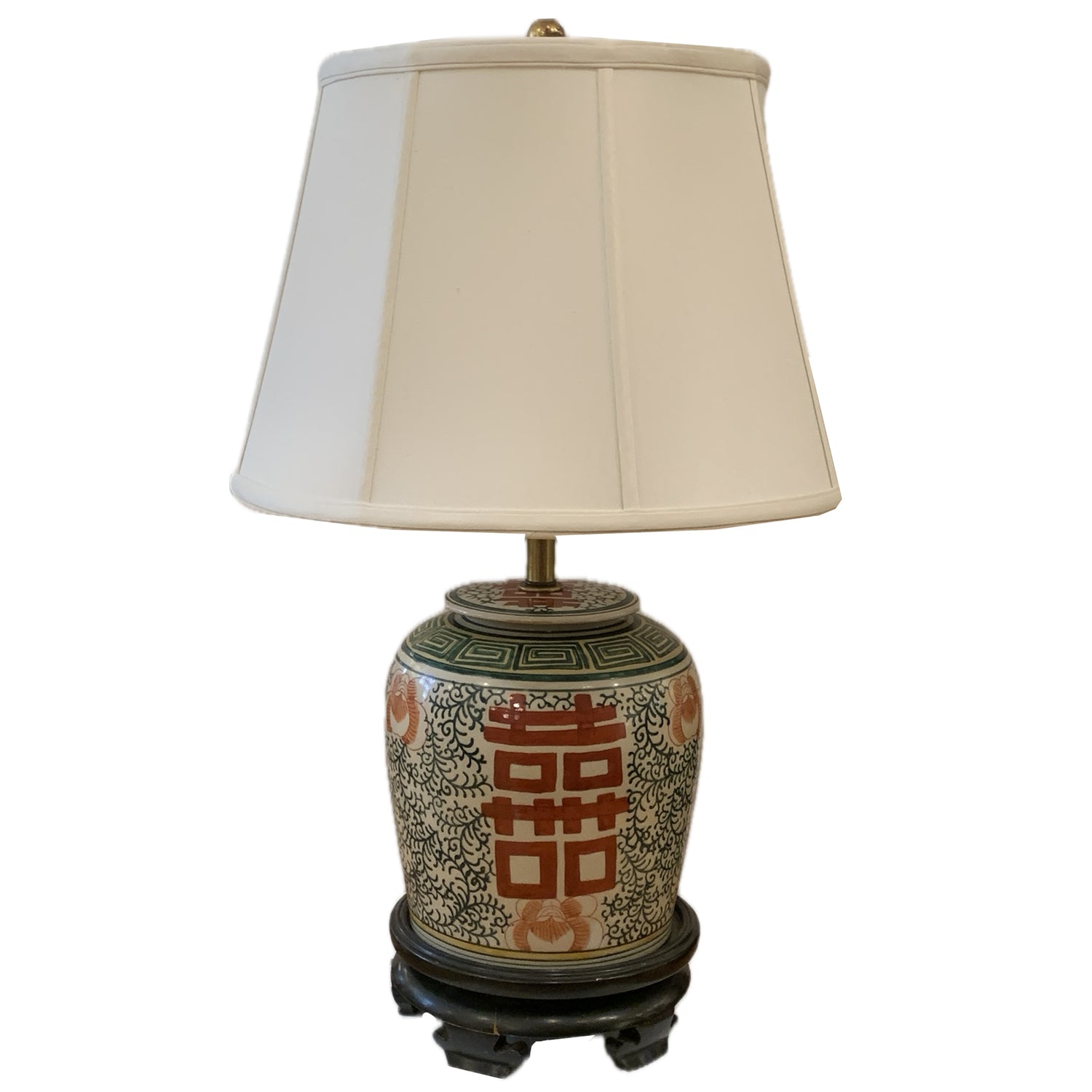 Antique Chinese Double Happiness Ginger Jar Lamp, 26"h
