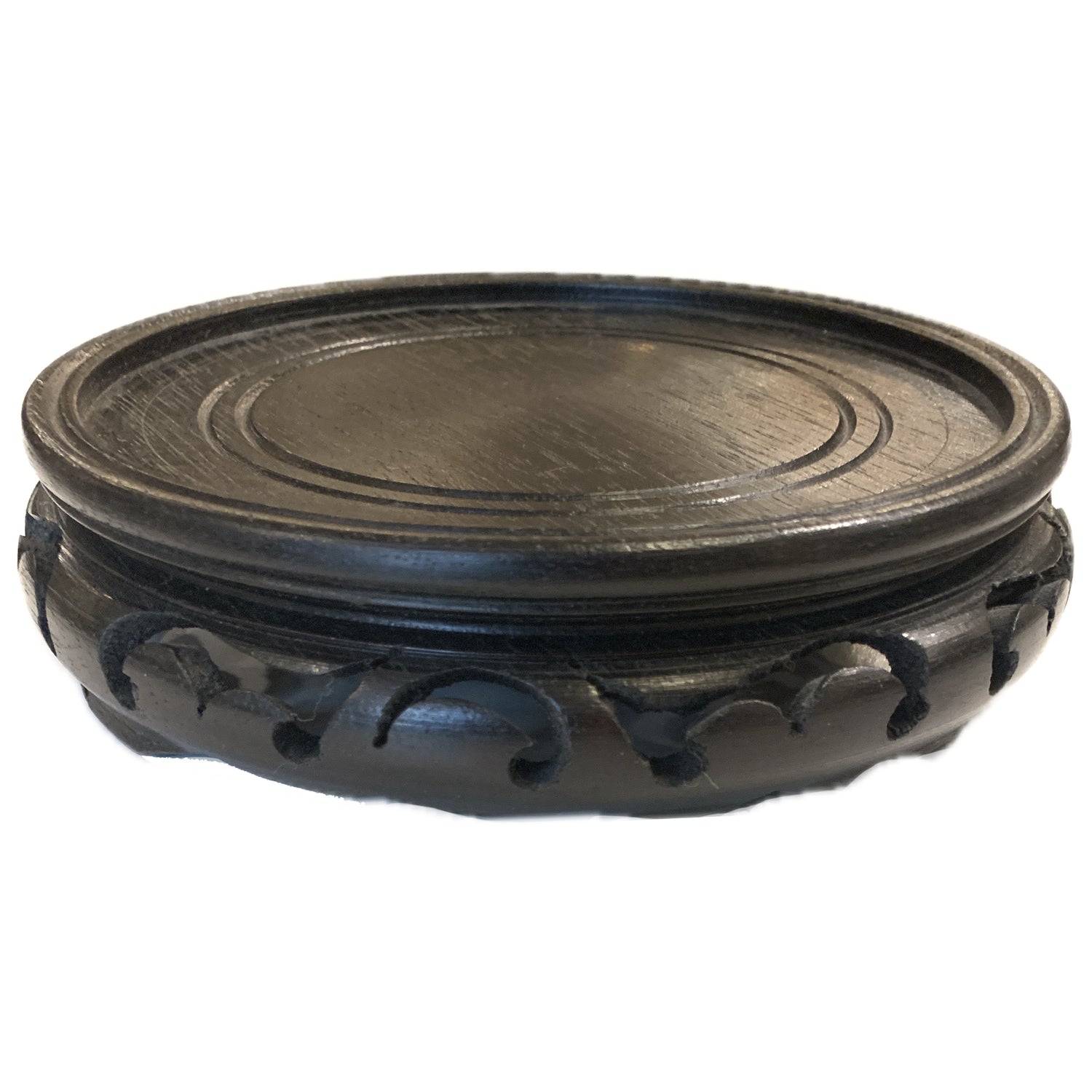Chinese Carved Wood Riser, 6"dia x 1.5"h