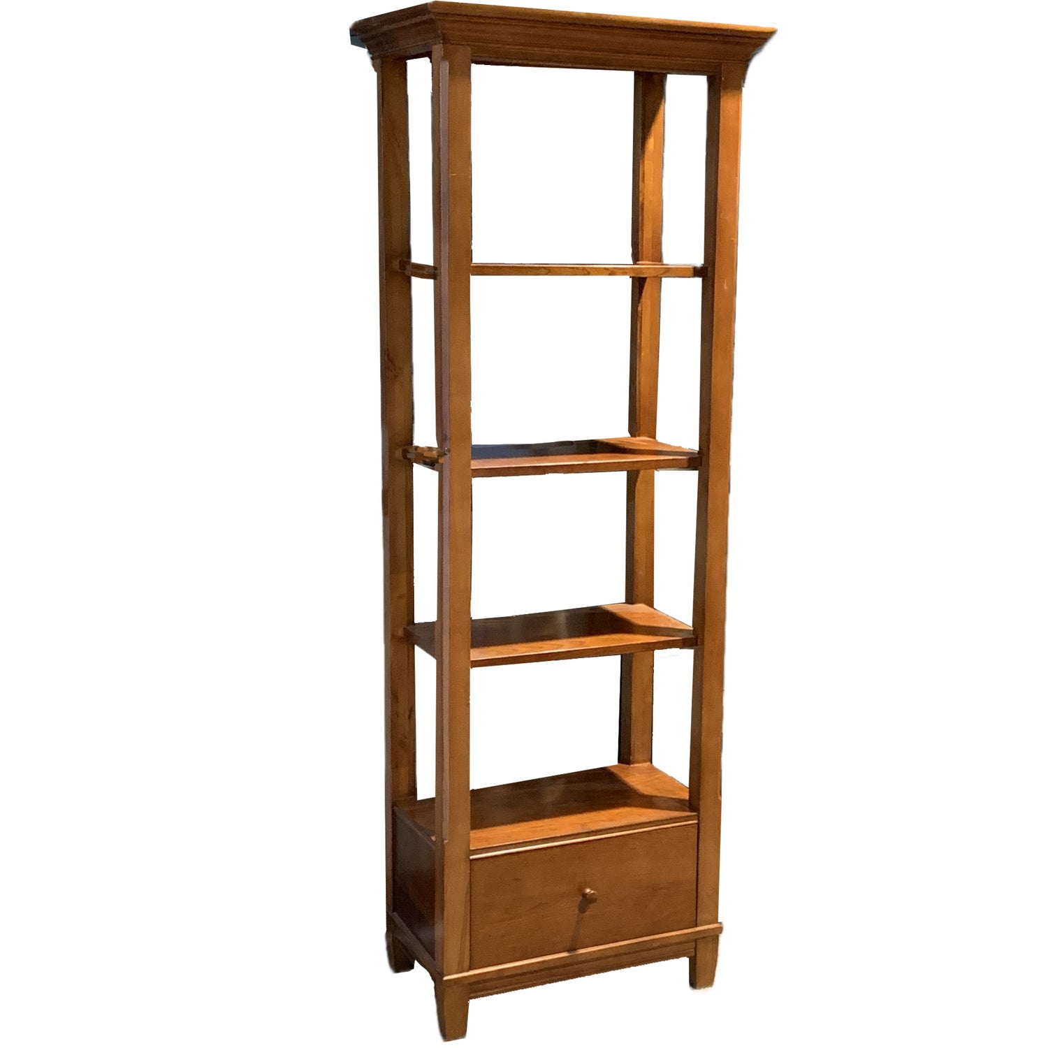 Vintage 4-Shelf Wood Etagere with Bottom Drawer, 22"w x 14"d x 68"h