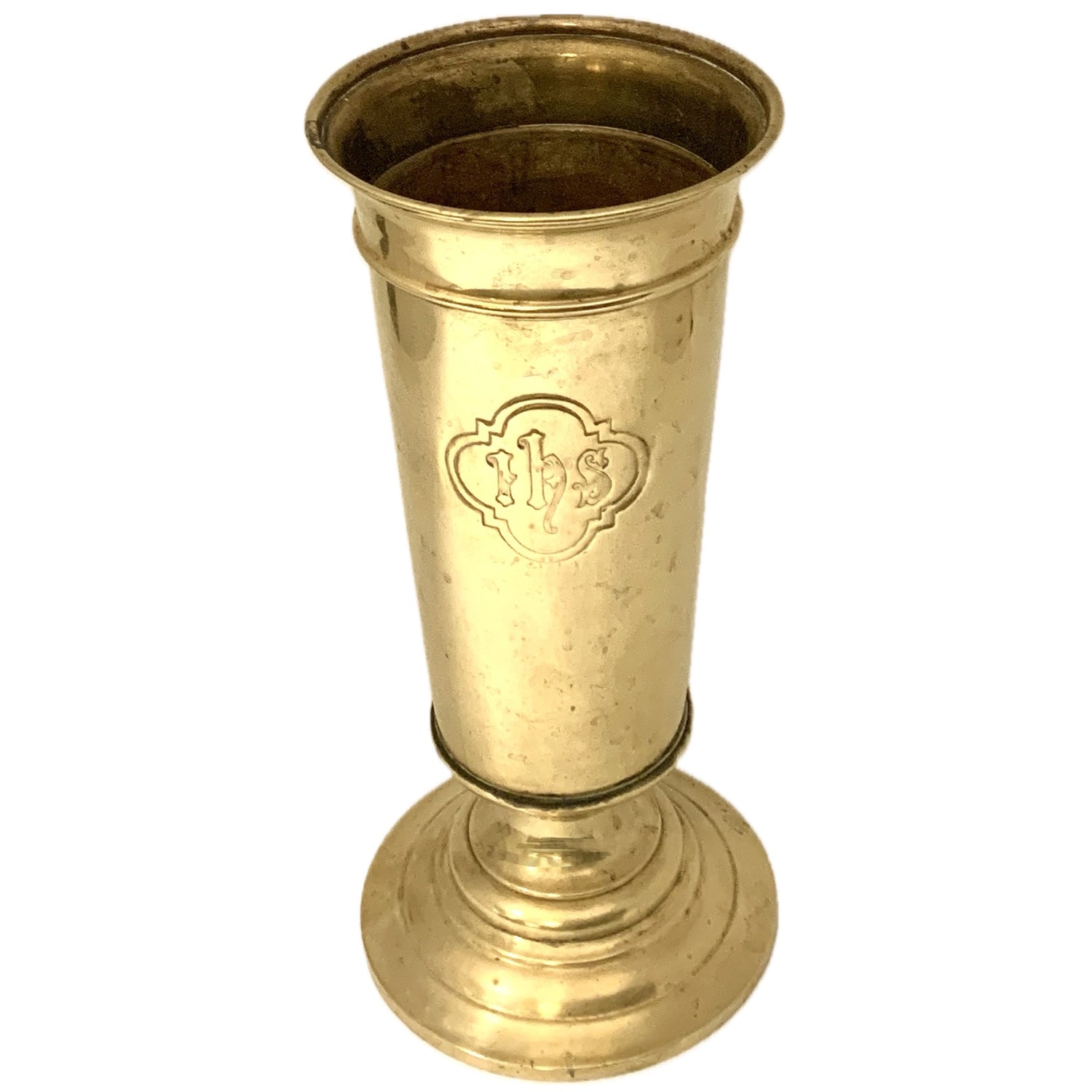 Antique Solid Brass Church Altar Vase, 10"h