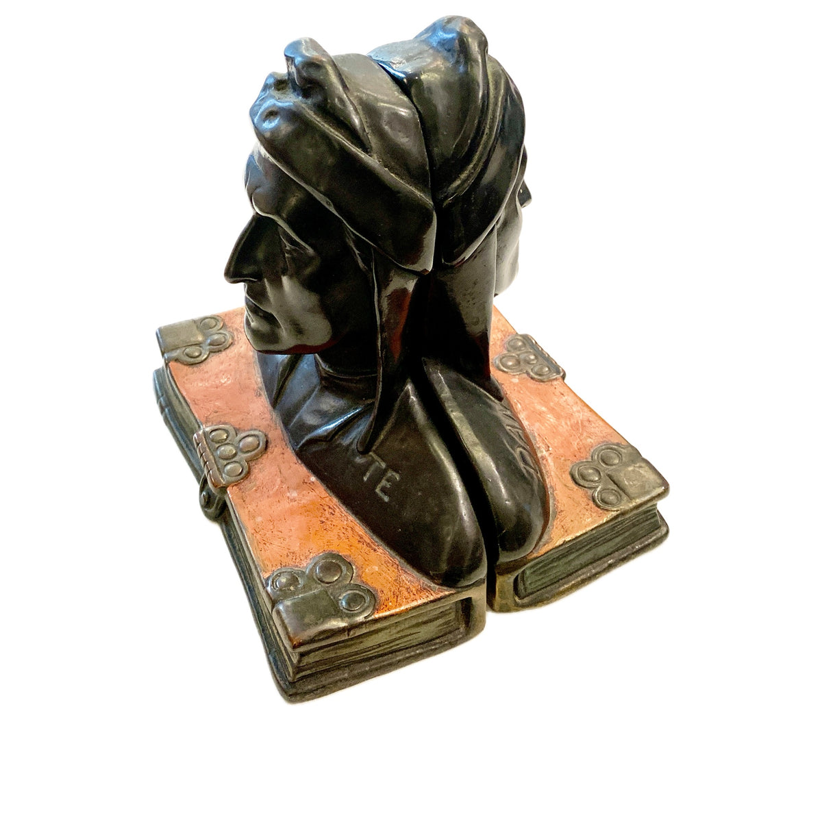 Antique Dante Polychrome Bronze Clad Bookends, pr.