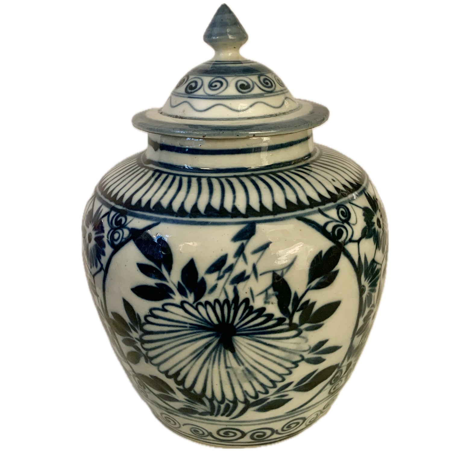 Vintage Blue & White Porcelain Handpainted Ginger Jar