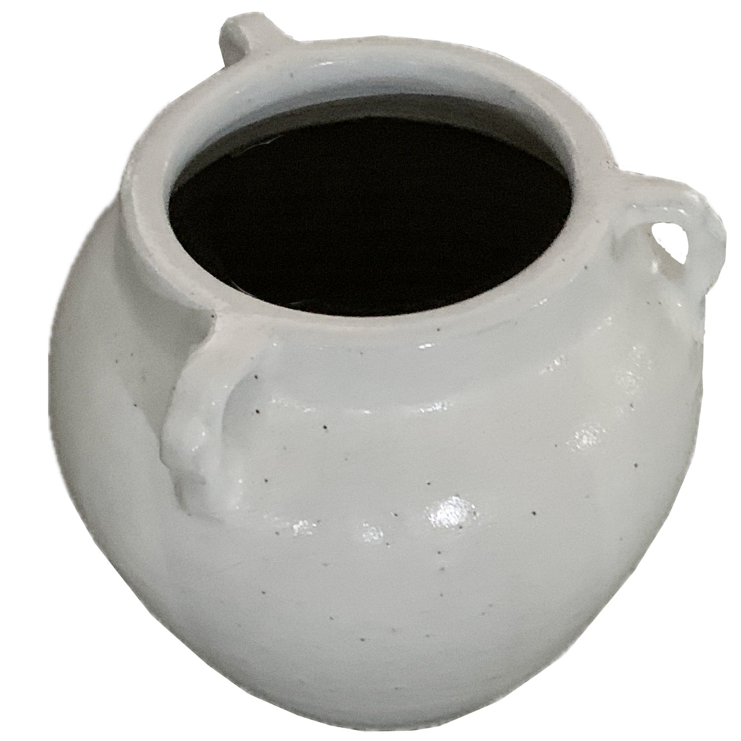 Vintage Heavy Terra Cotta Rustic White Glazed Pot with 3 Handles