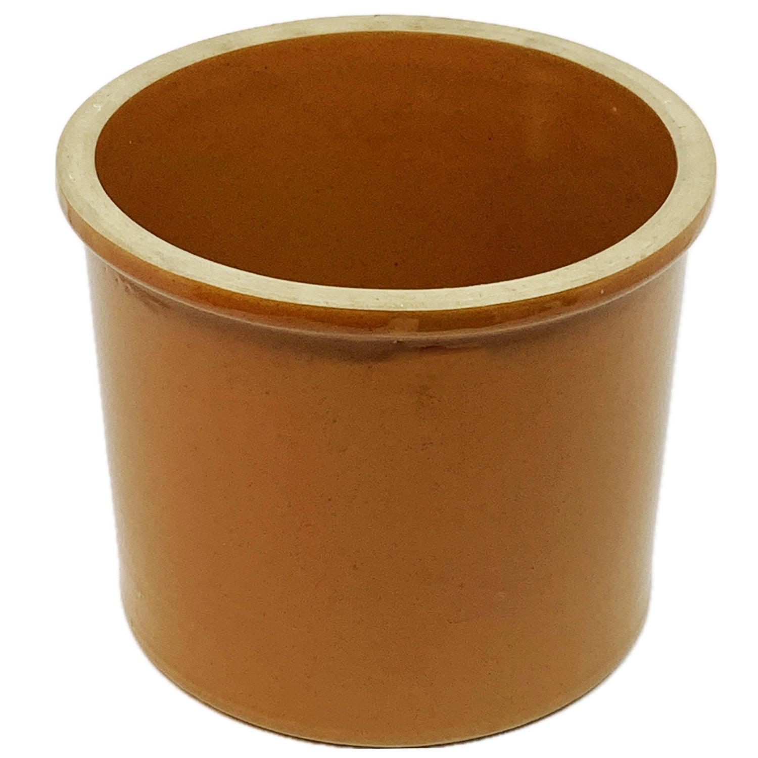 Pumpkin Color Glazed Crock, 8"dia x 6.5"h