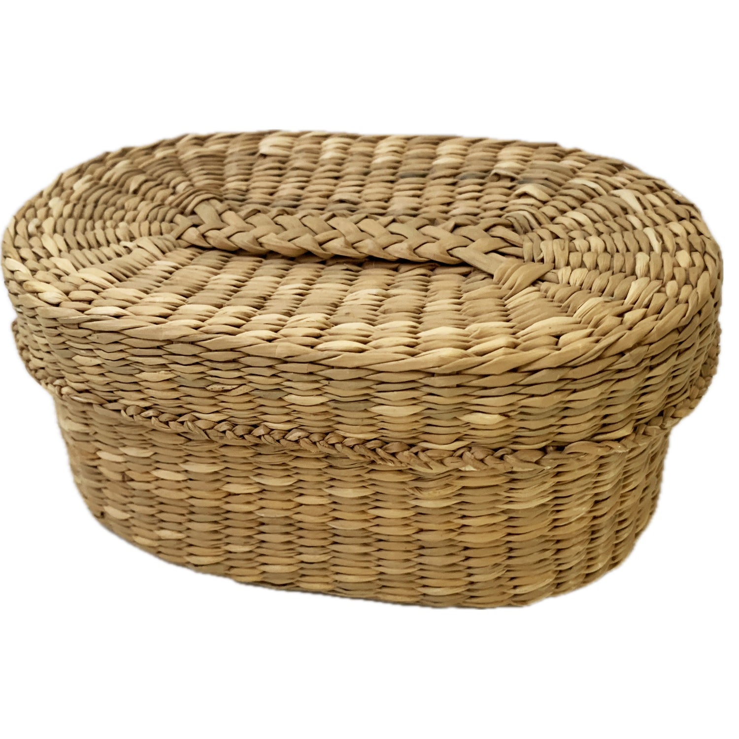 Vintage Oval Lidded Seagrass Basket