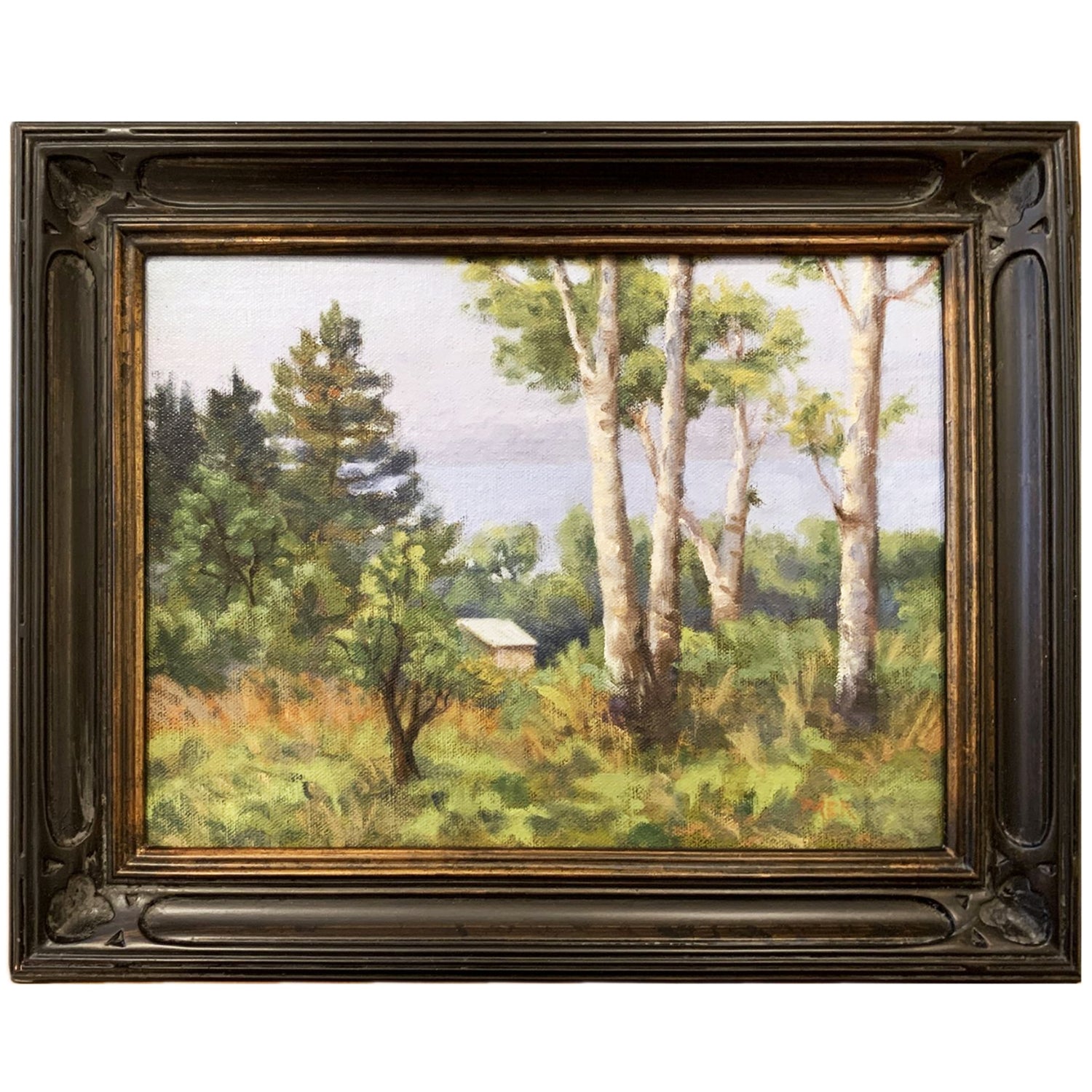 Through the Birch Trees,  Mary Klein, Oil on Linen Panel, Framed