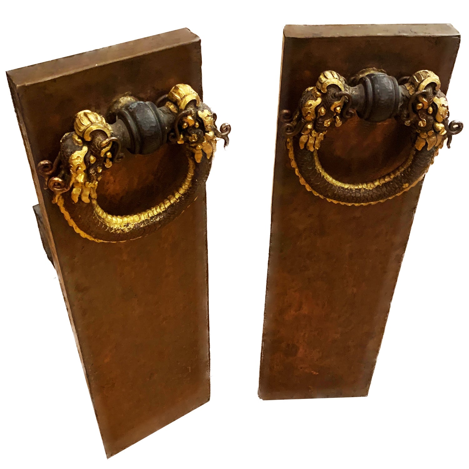 Dragon Andirons, Gold plated Copper, pair