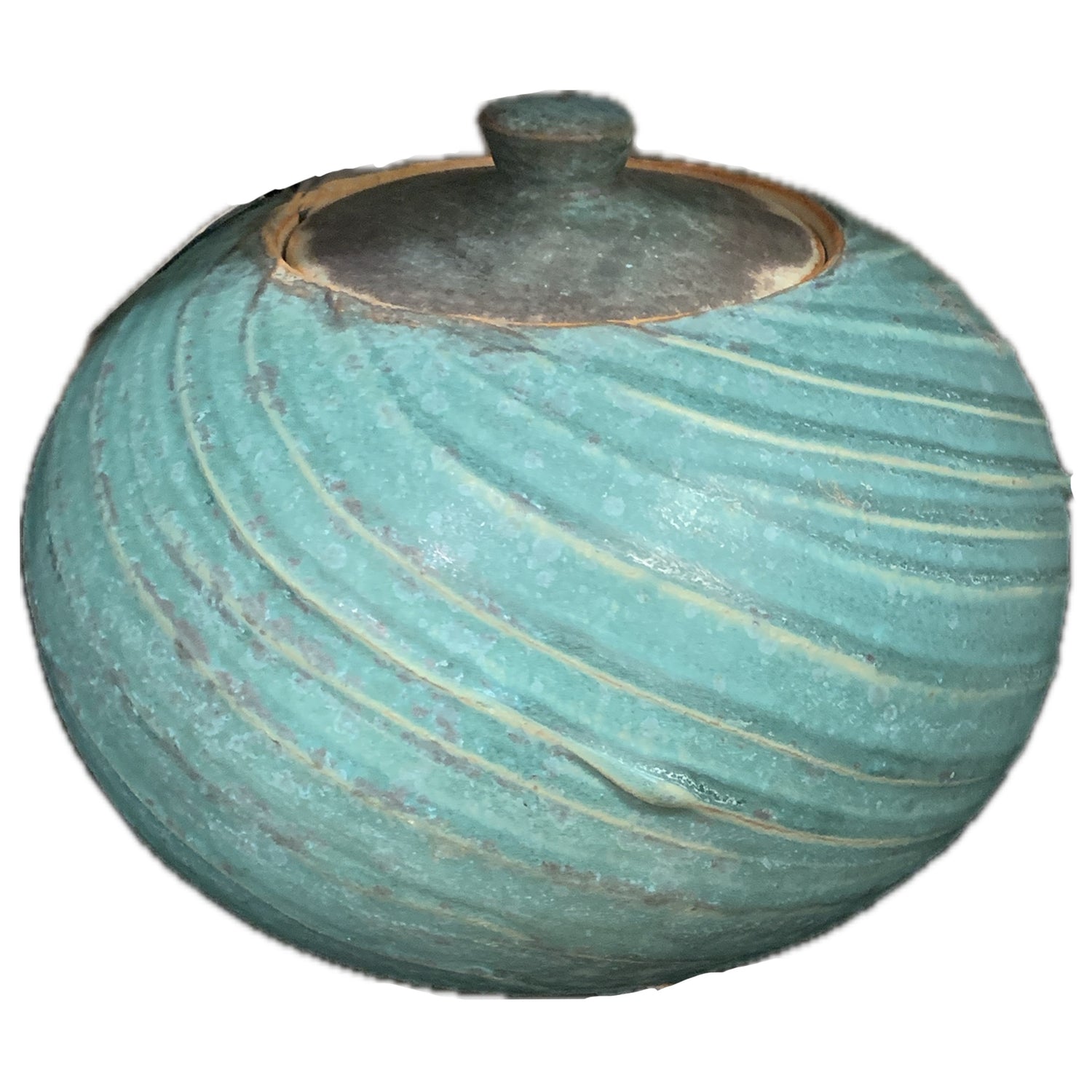 Signed Turquoise Pot with Lid, 1999