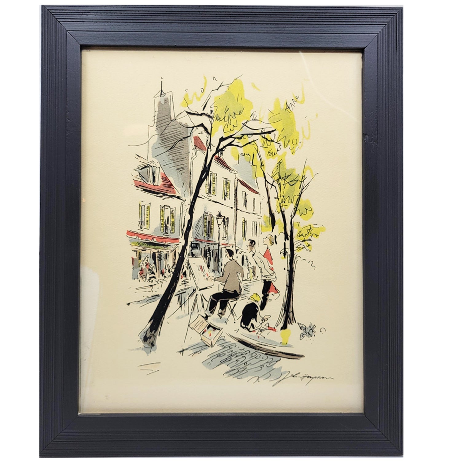 1960's Vintage Watercolor Print, John Haymson, Paris Montmartre