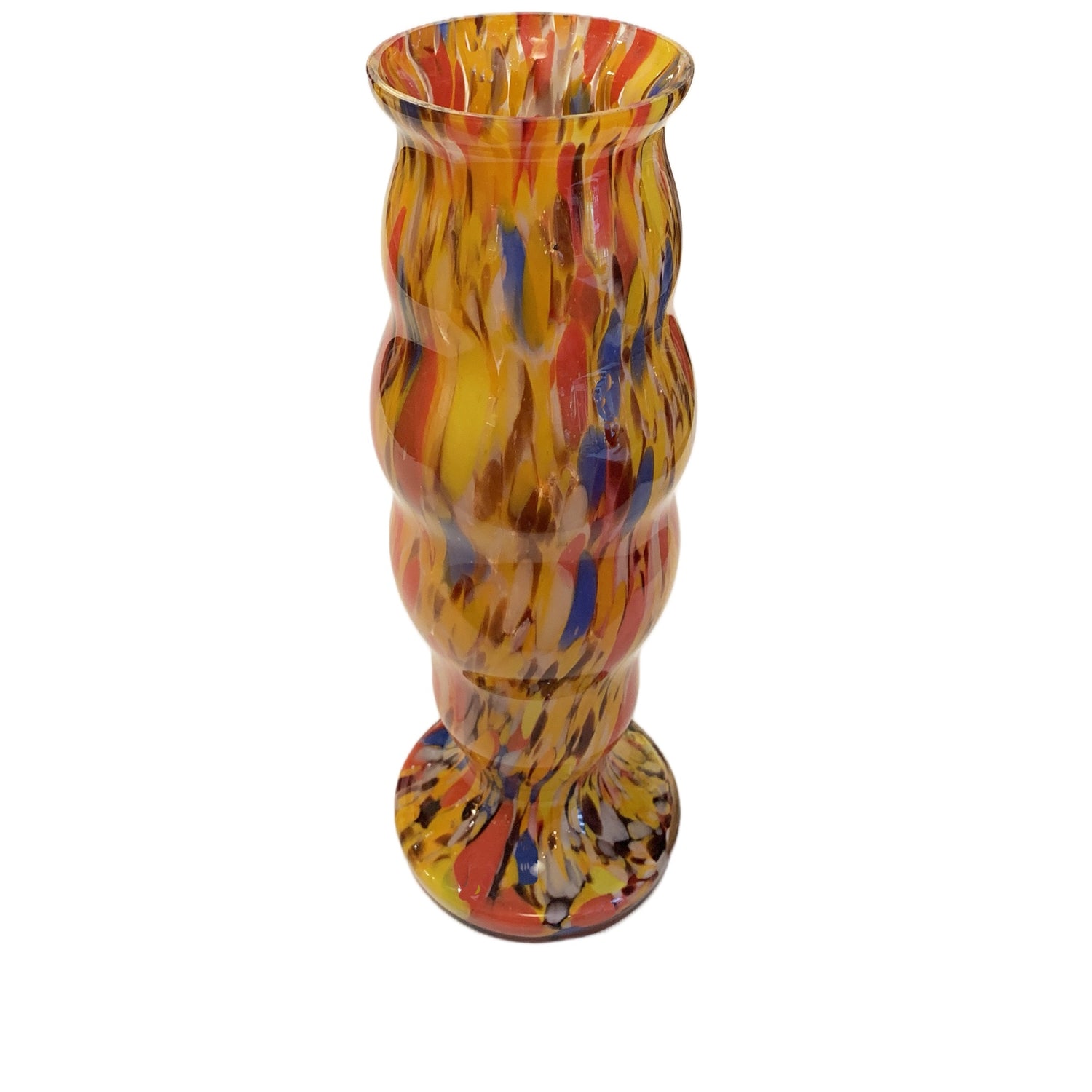 Czech Art Glass Vase, Mottled Orange Purple Yellow