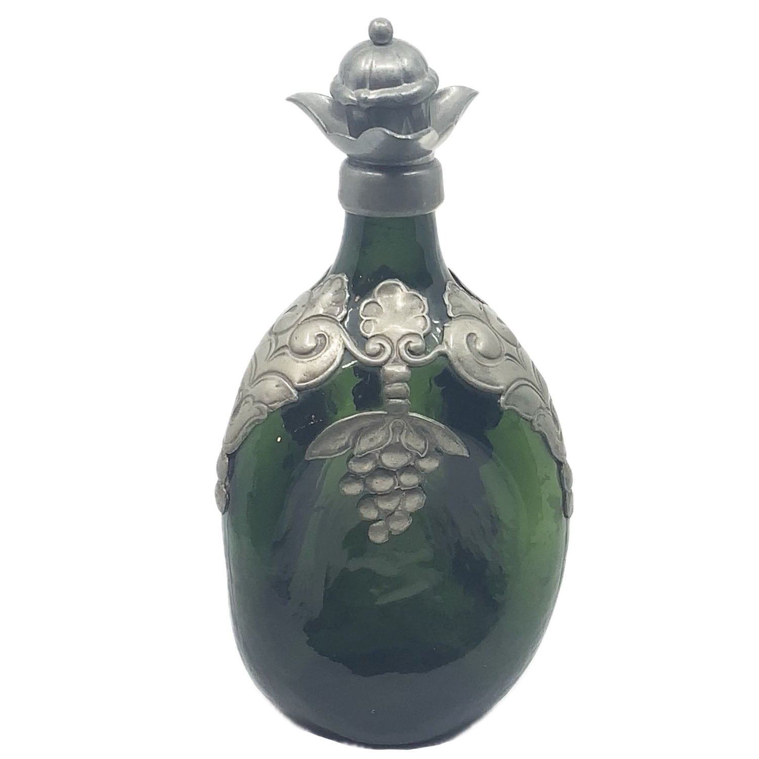 Antique Danish Pinched Green Glass Flask