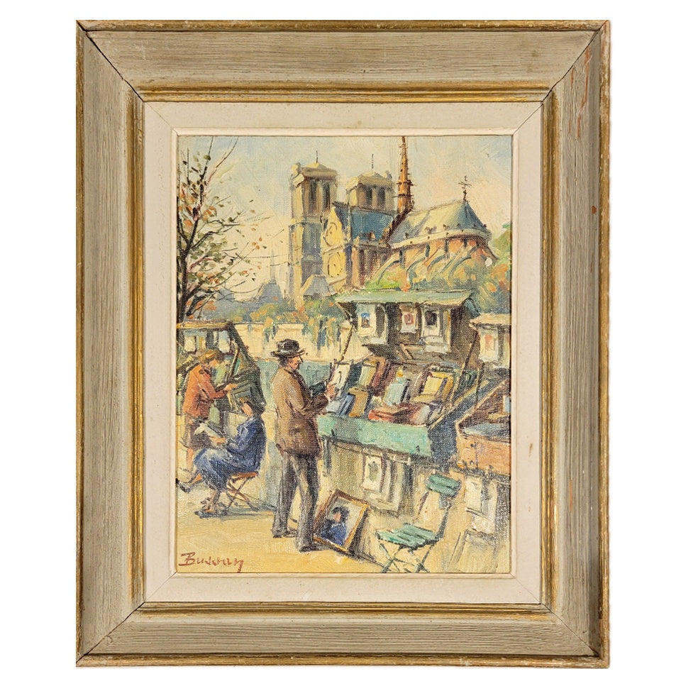 Notre Dame Street Scene, C. Busson, Original Oil On Canvas