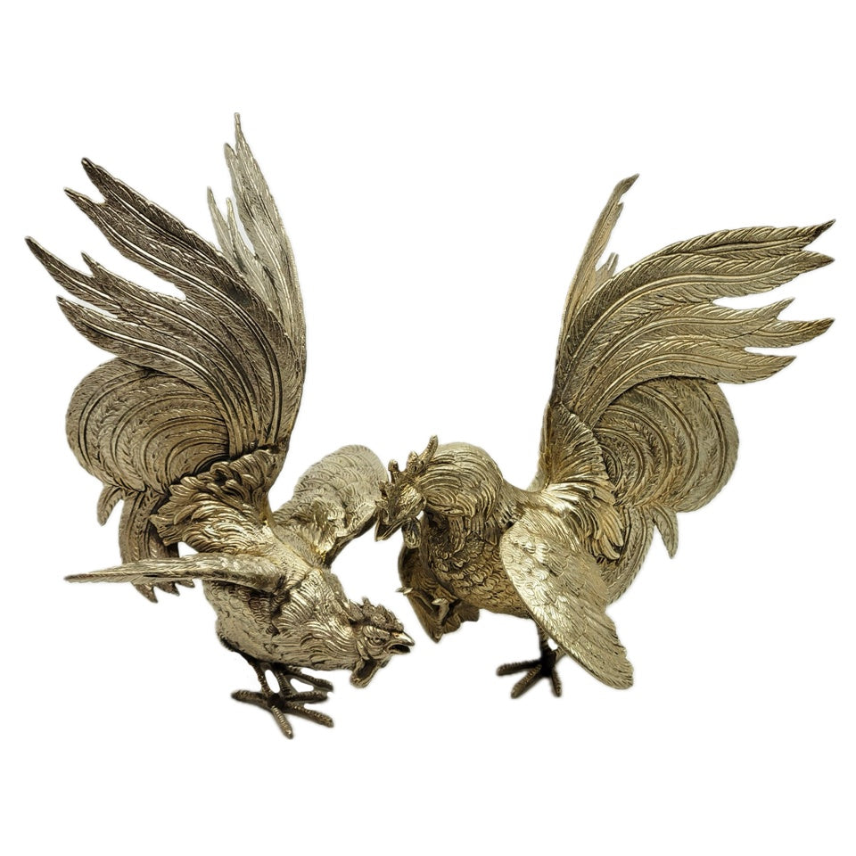 Vintage Silver Heavy Metal Rooster Pair