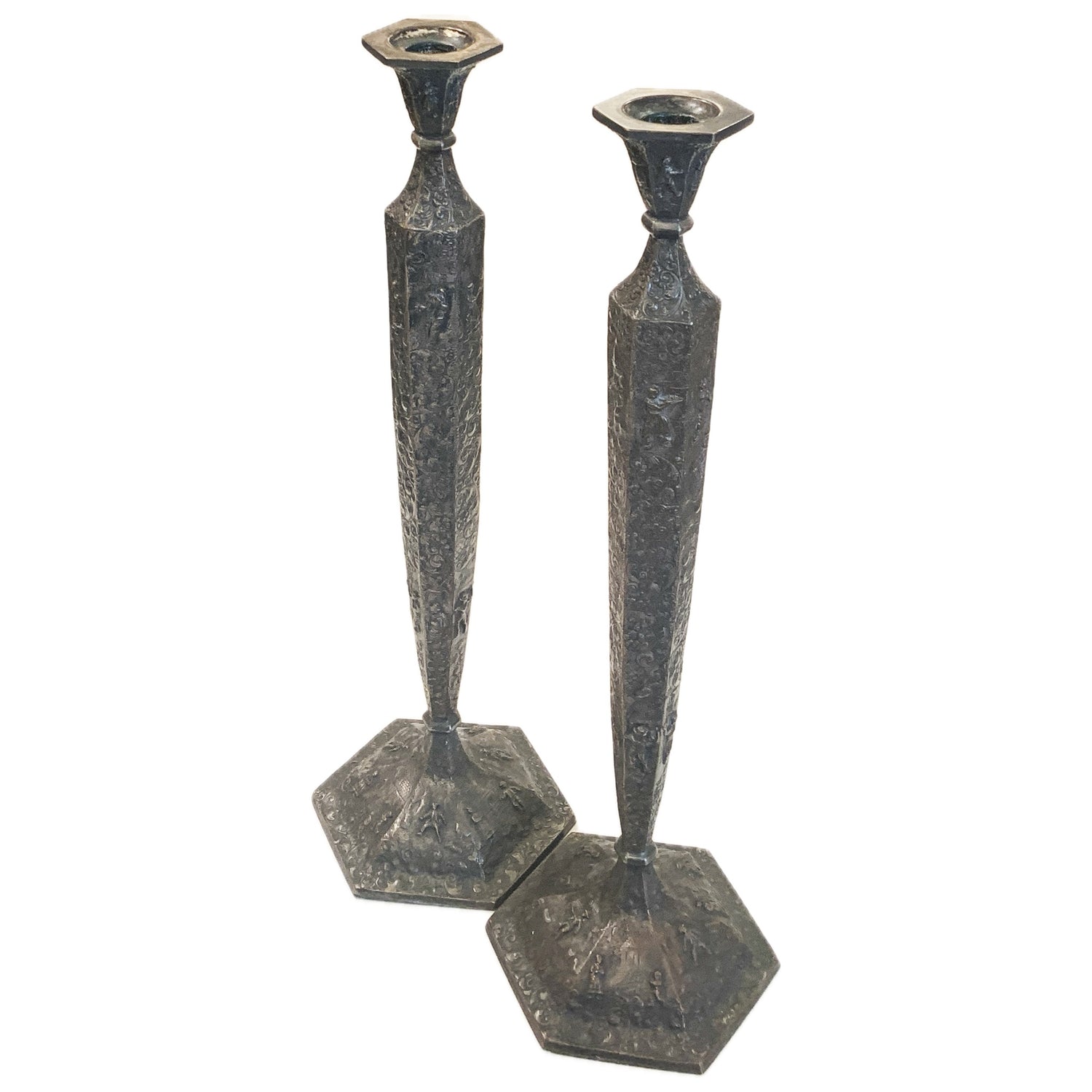 Antique Barbour Repousse Candlesticks, Pair
