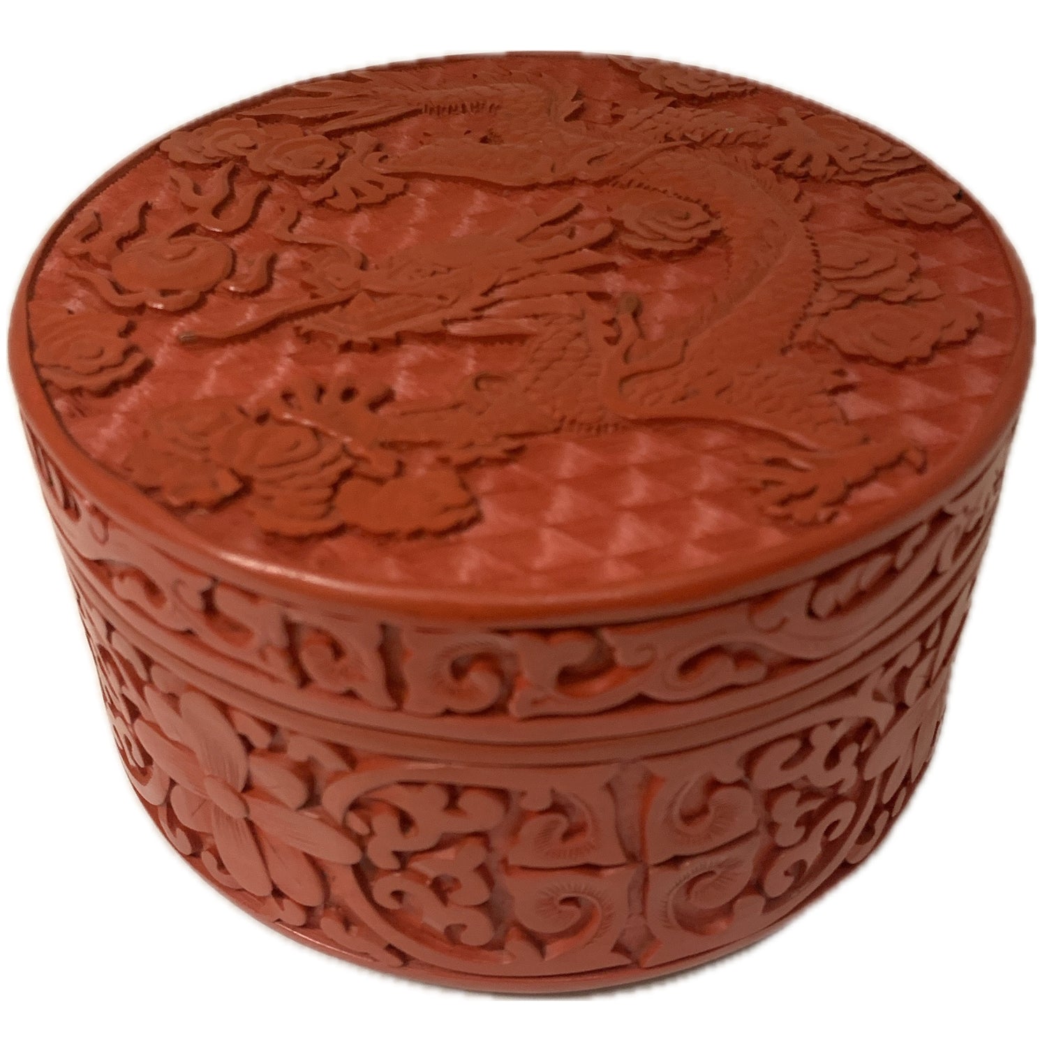 Dragon Carved Motif Lid On Chinese Cinnabar Box