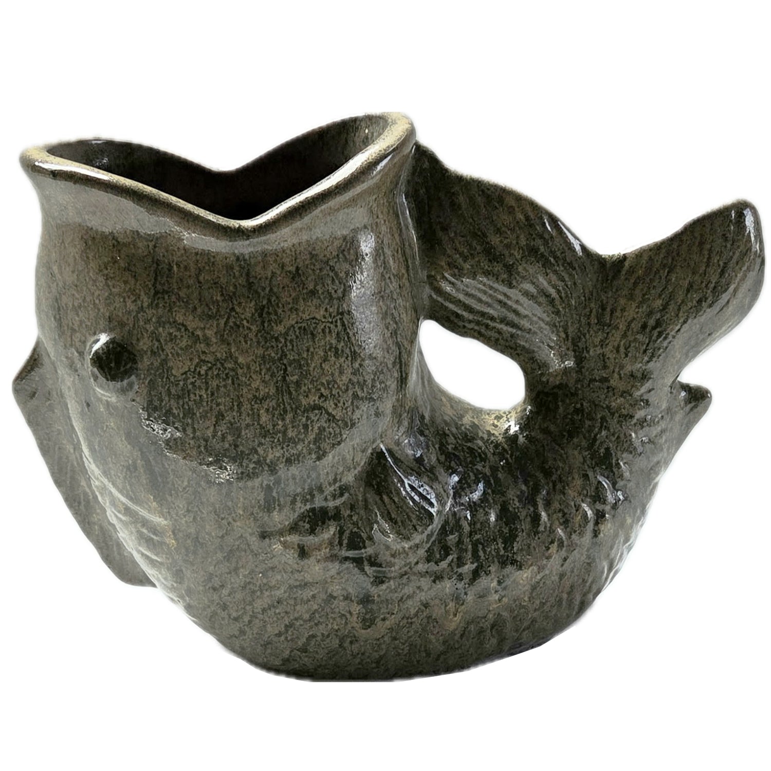 Vintage Green Glazed Terra Cotta Fish Planter