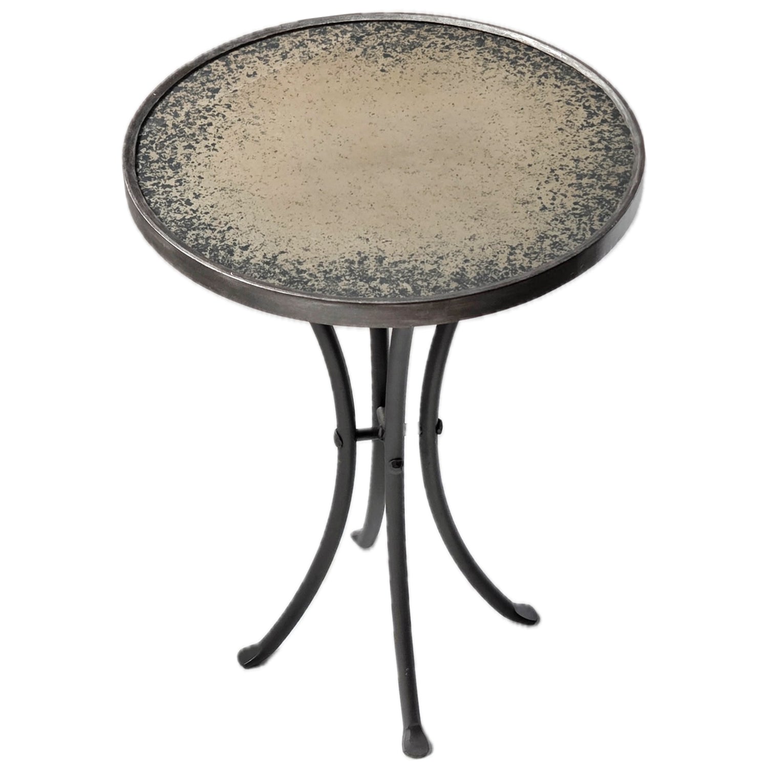 Vintage Accent Table, Antiqued Mirror Top and Iron Legs