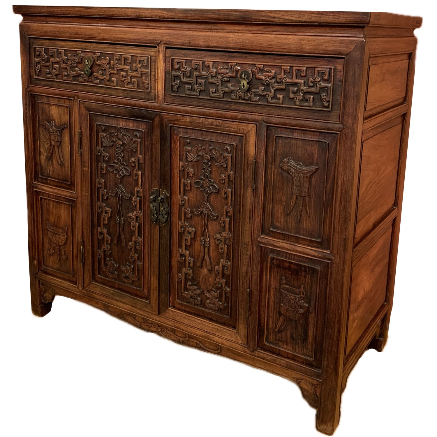 Hardwood Carved Two Drawer Chinese Cabinet, c. 1900