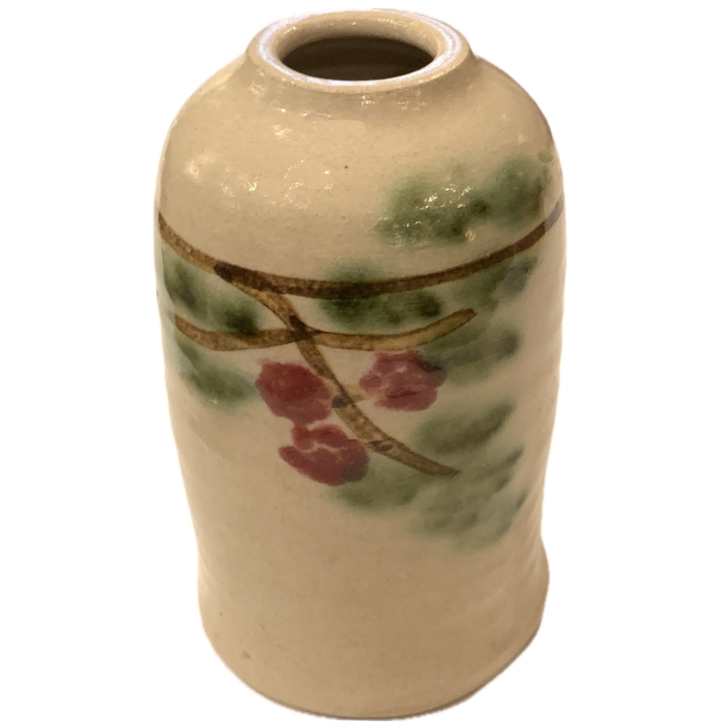Art Pottery Vase with Red And Green Glaze Design