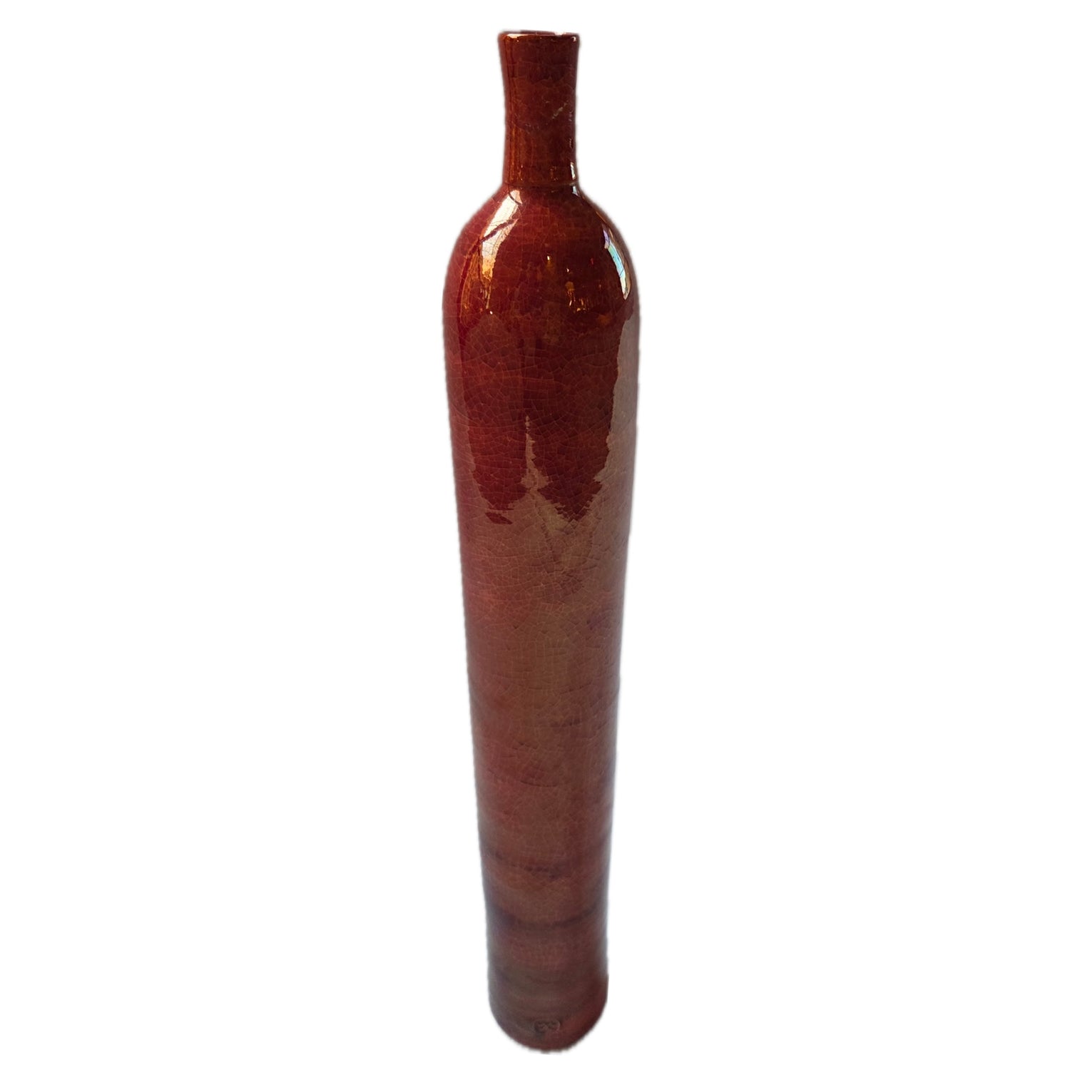 Stoneware Red Crackle Glaze Bottle, Artist Stamped