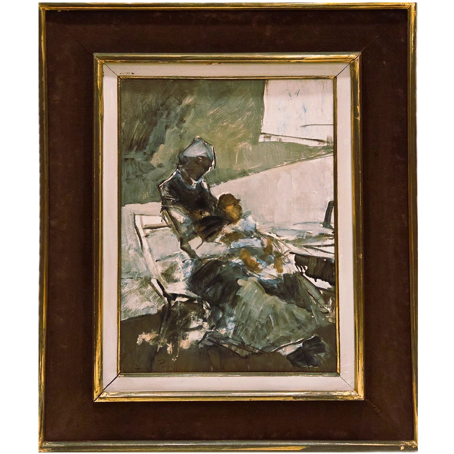 1950's Mother and Child, Original Signed Oil On Board, Russian