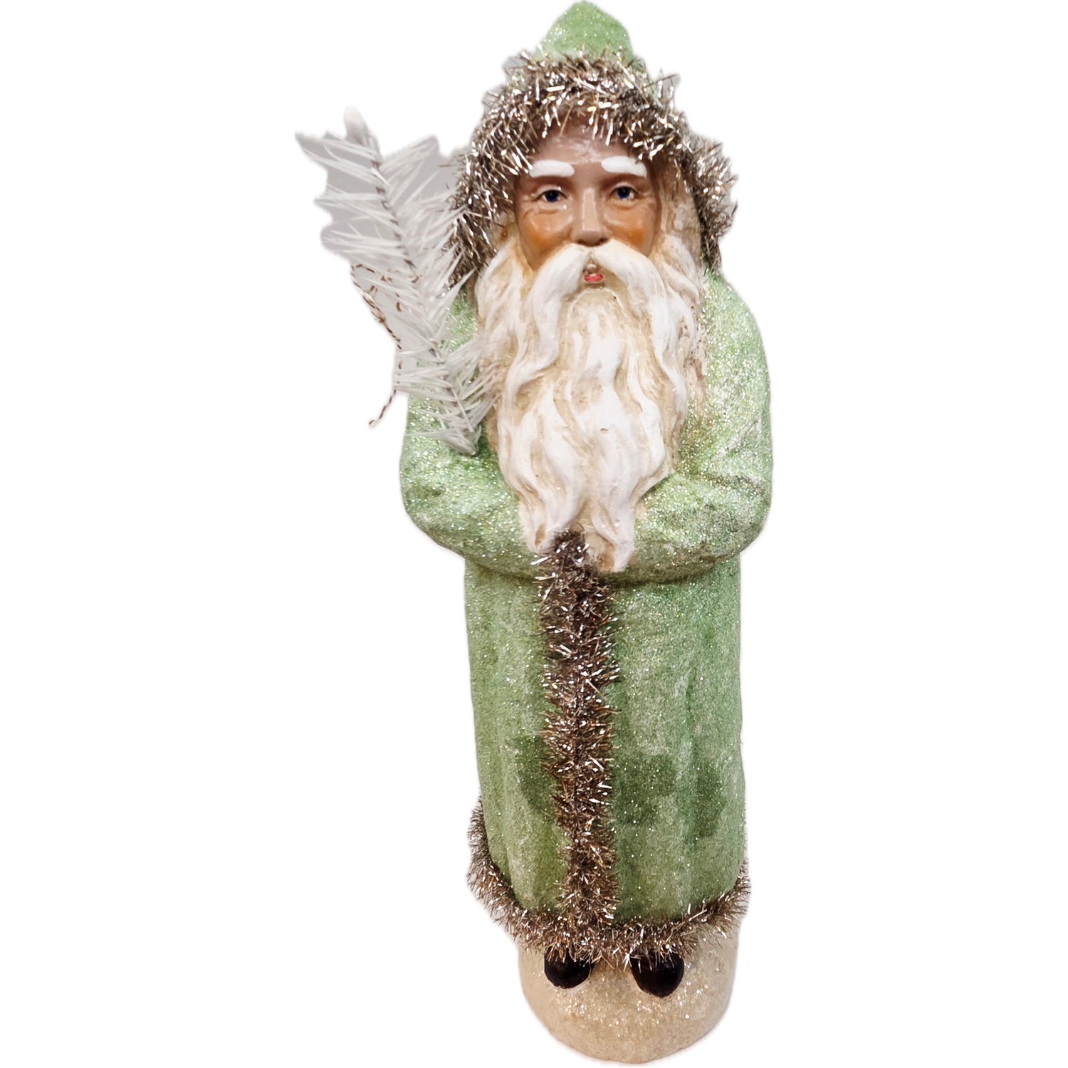 Belsnickle Santa In Blue-Green Glitter Coat