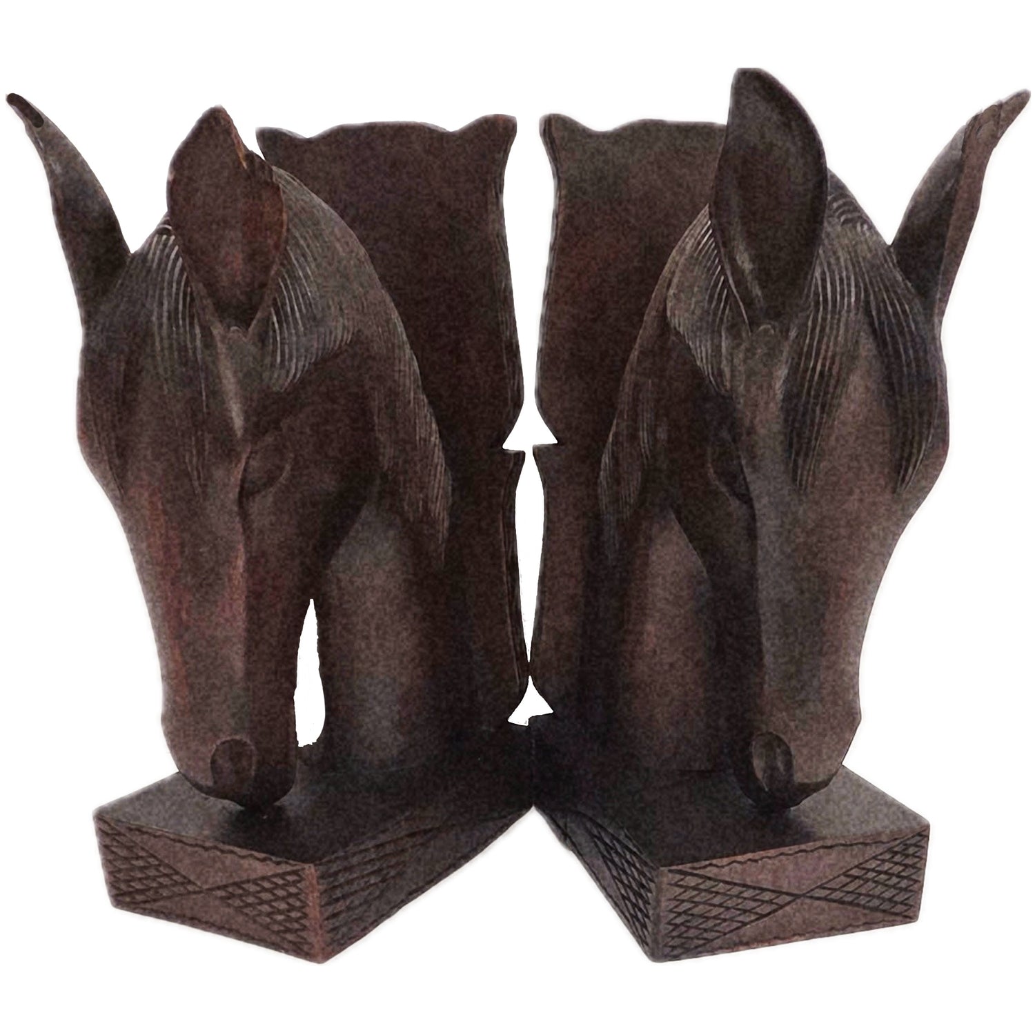 1940's Hand Carved Horse Head Wood Bookends