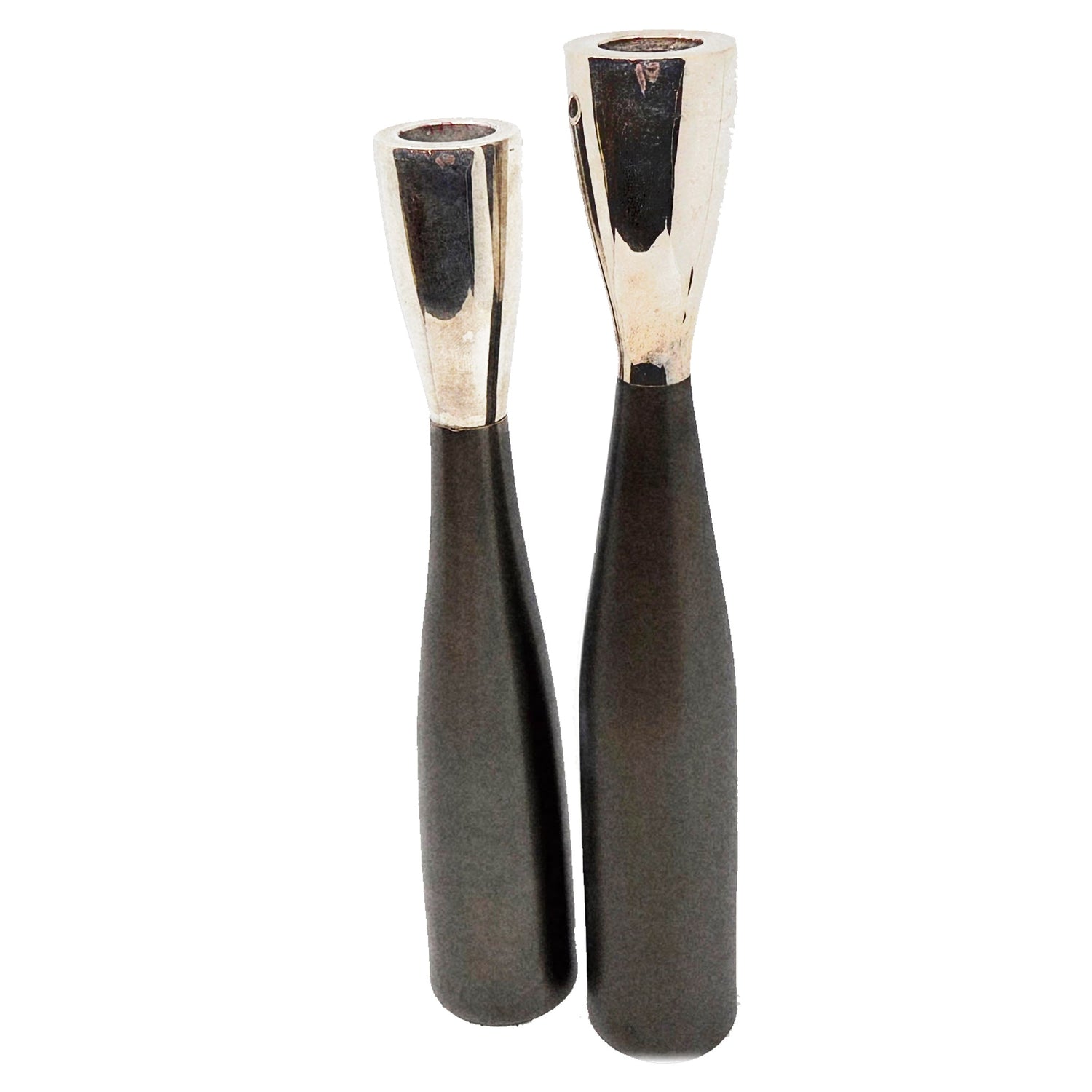 Modernist Nickel Gray Metal Candlestick Pair