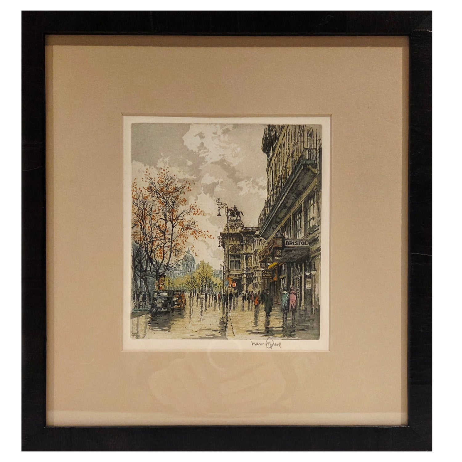 Hotel Bristol Signed Color Etching "Wien" 1930's