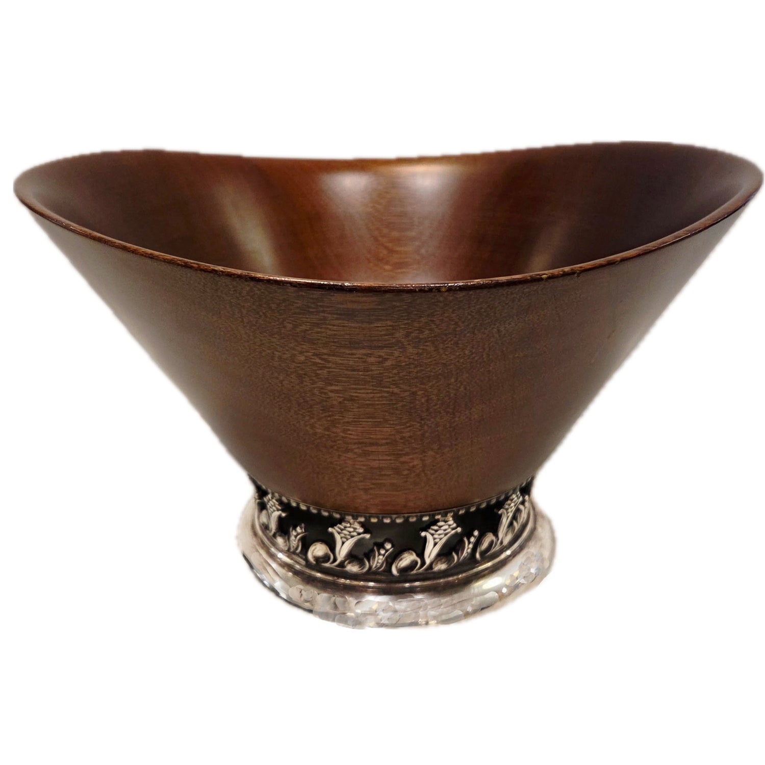 Mid-Century Modern Walnut Silverplate Footed Bowl Sheffield Silver Co.
