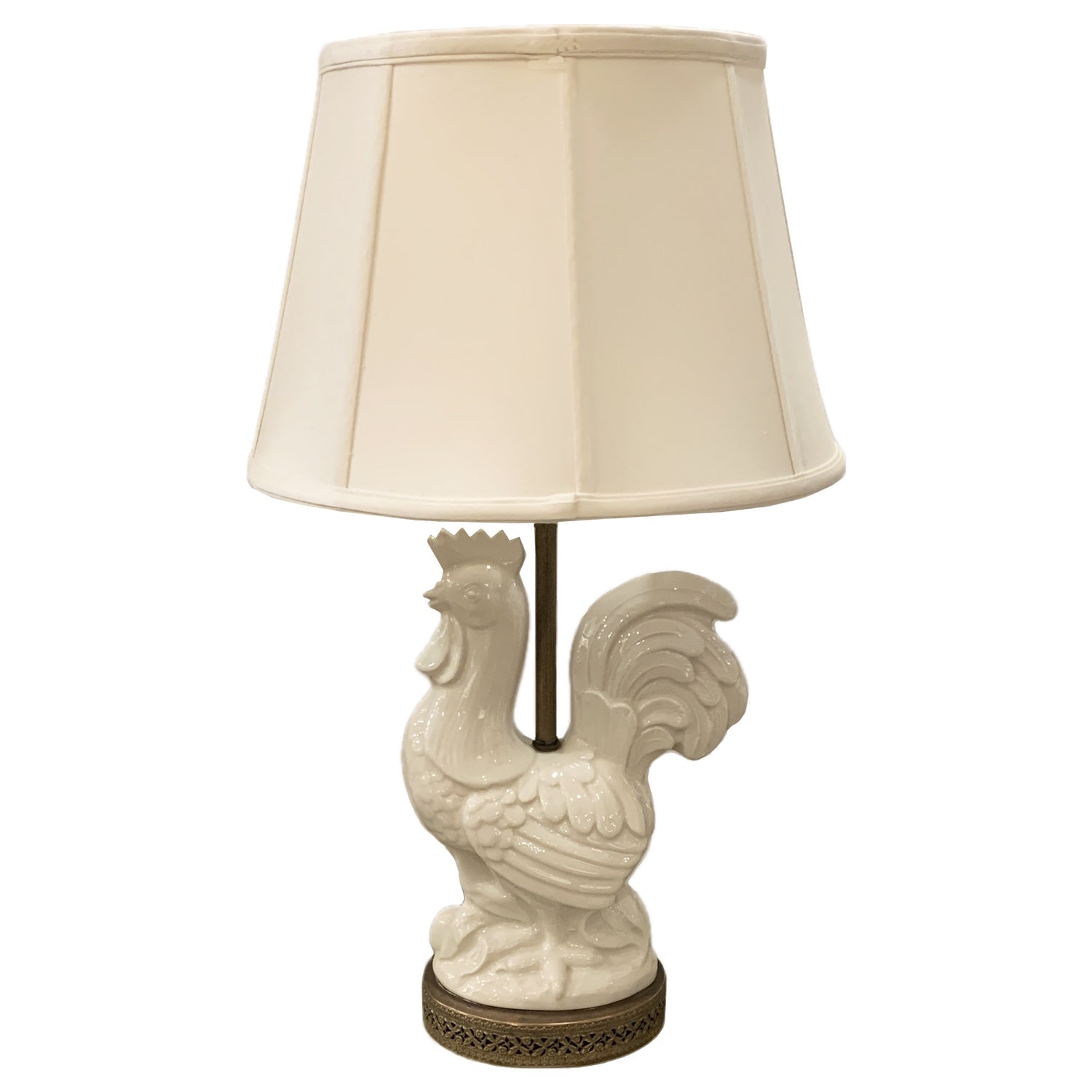 Vintage French-Style White Ceramic Rooster Lamp