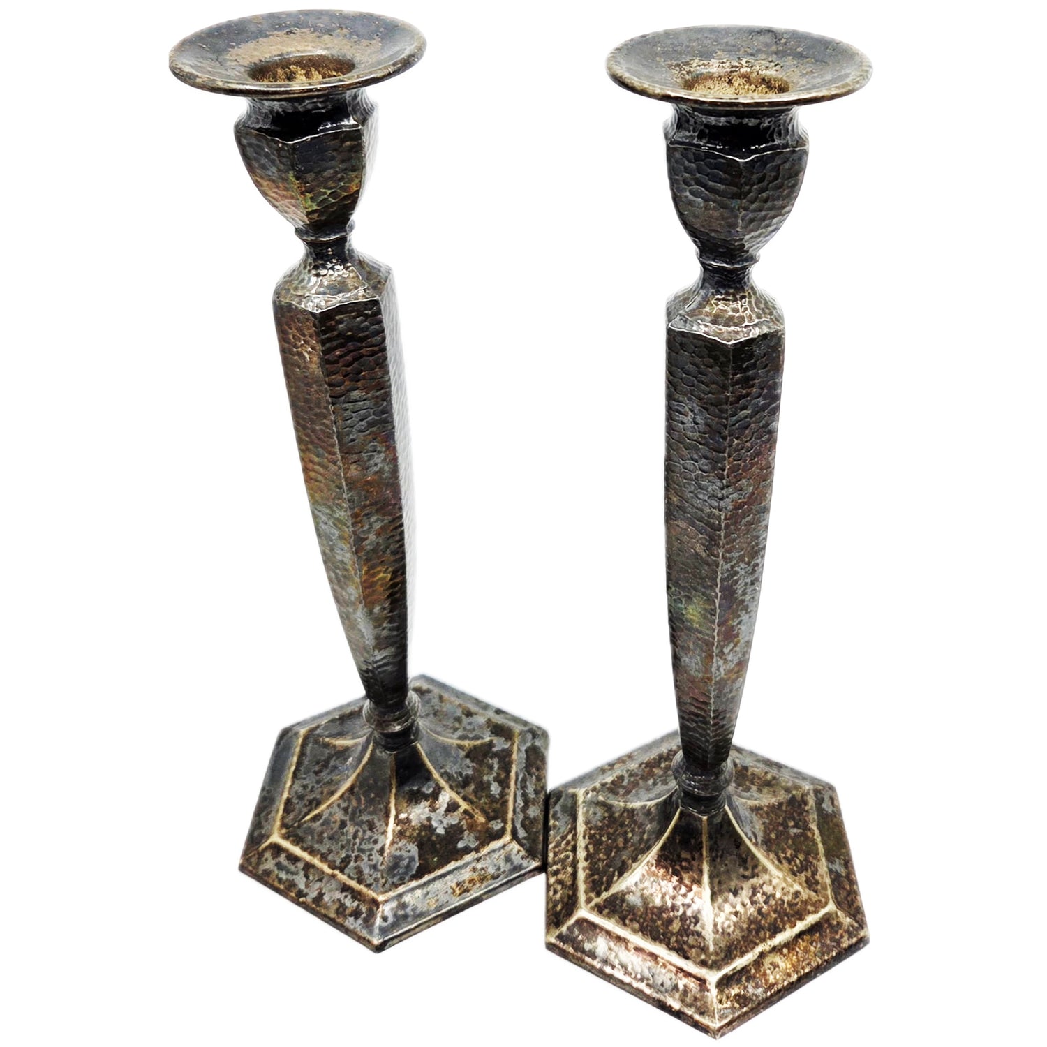 Silver Plate Vintage Signed Candlesticks, Pair