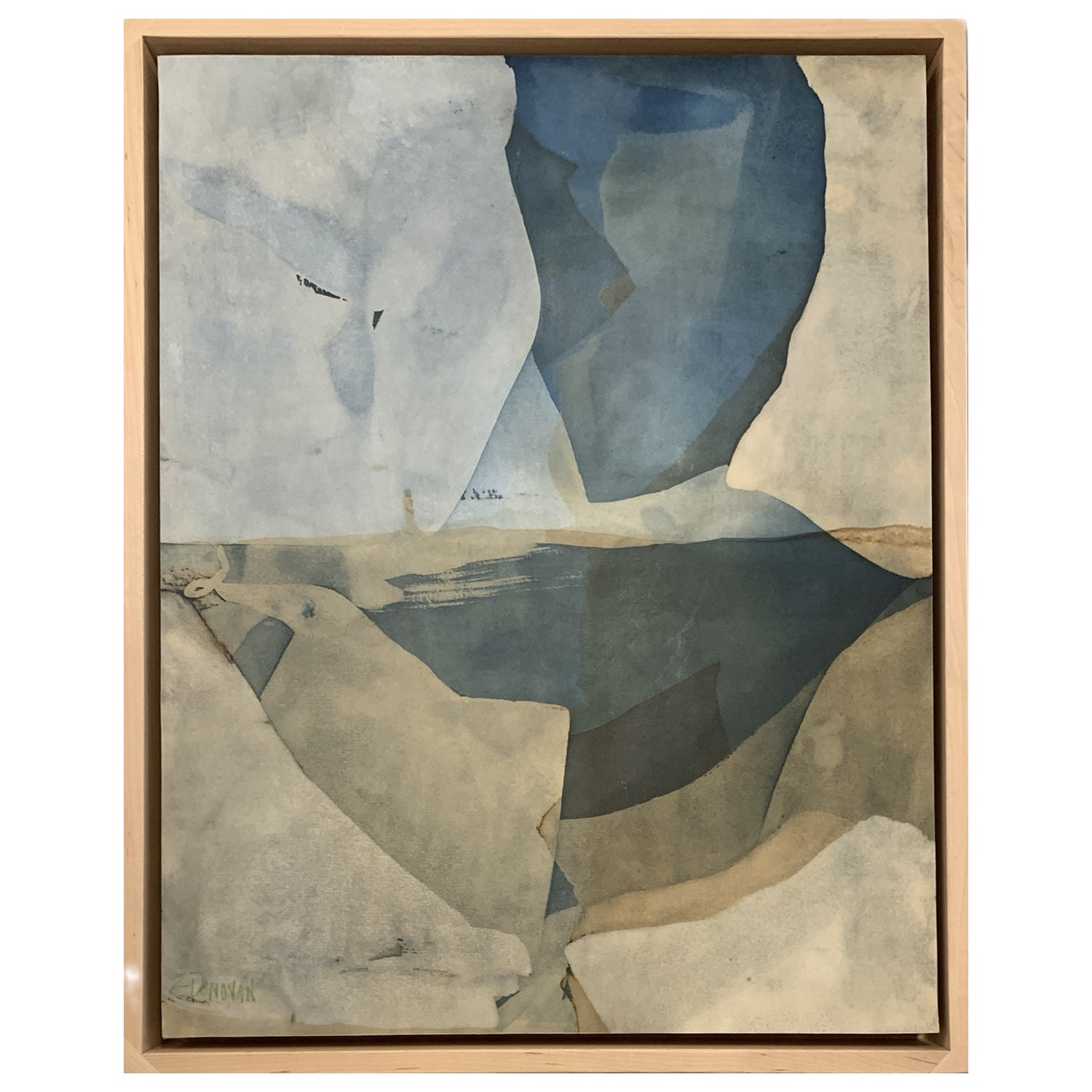 Birds-Eye View, Emily Donovan, Natural Dye and Pigment on Paper (Tara Pod, Black Walnut, and Indigo), Framed in Maple