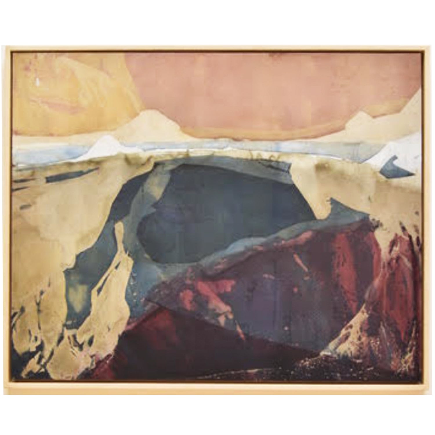 Lake Magic, Emily Donovan, Natural Dye and Pigment on paper including Madder Root, Lac, Oak Gall, Sumac and Indigo, Framed in Maple