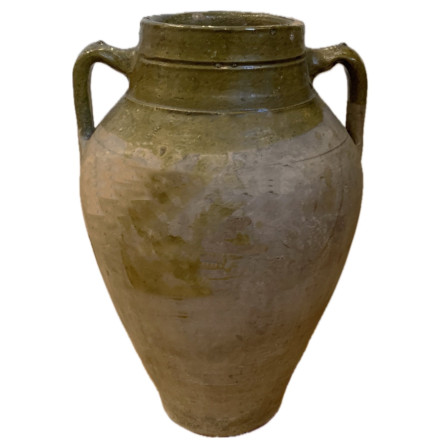 Turkish Olive Vessel, Green Glazed Rim, with 2 handles