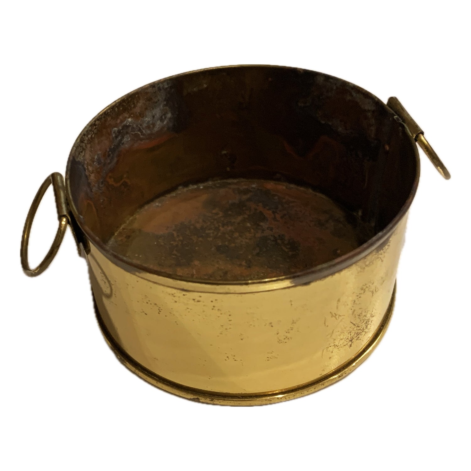 Vintage Small Brass Cachepot with Handles, 3.5"dia x 1.75"h