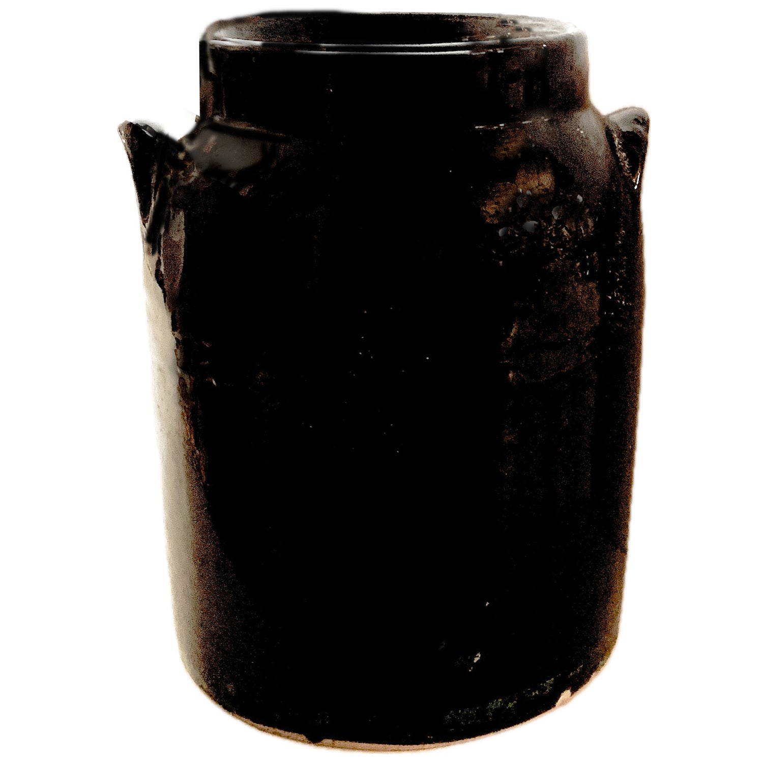 Antique Black Glazed Pot, 7"dia x 9.75"h (as found)