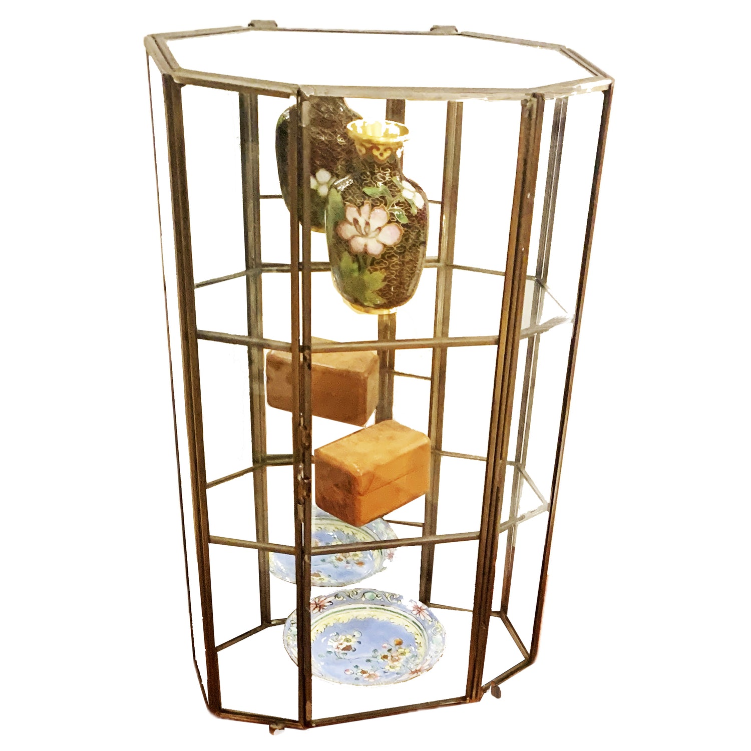 Vintage Glass & Brass Etagere Display Case