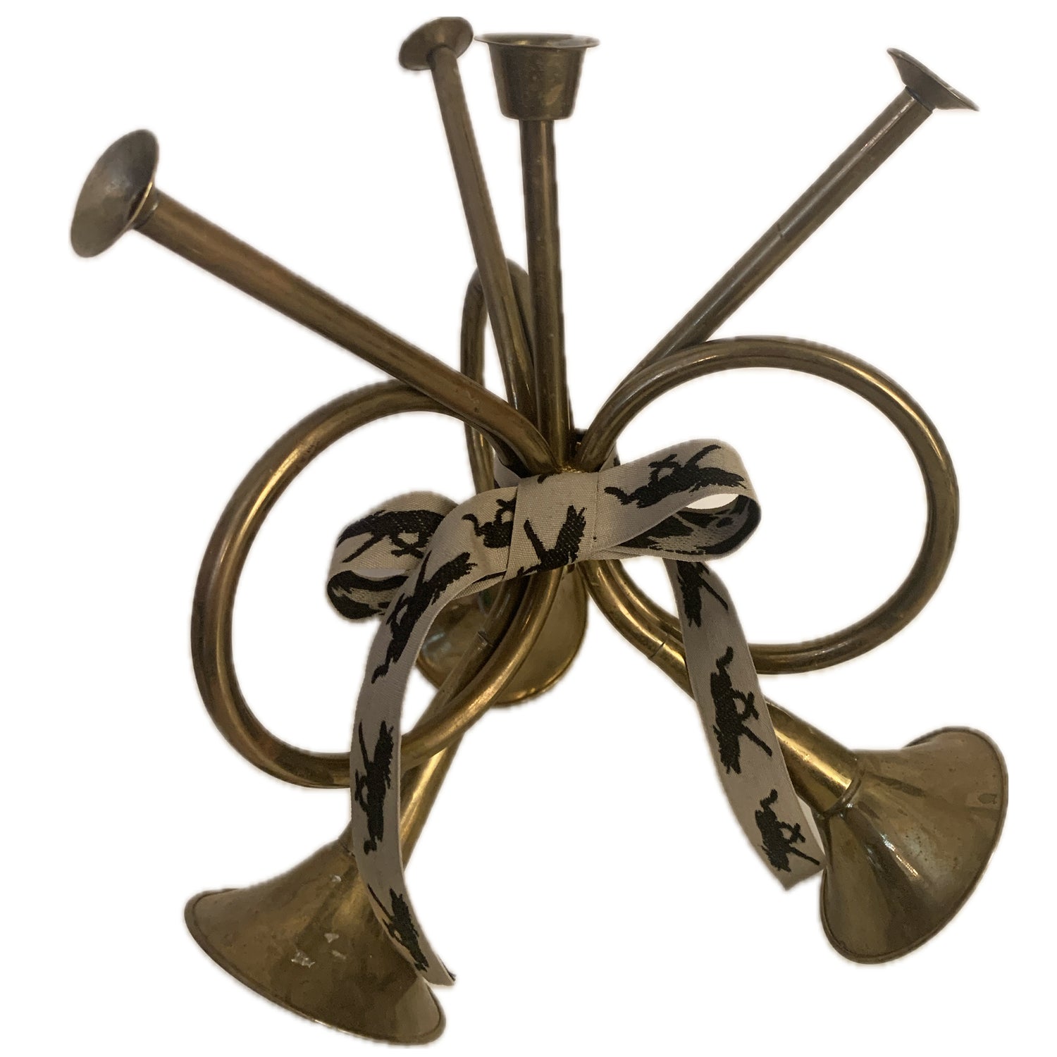 Vintage Brass Triple French Horn Candleholder