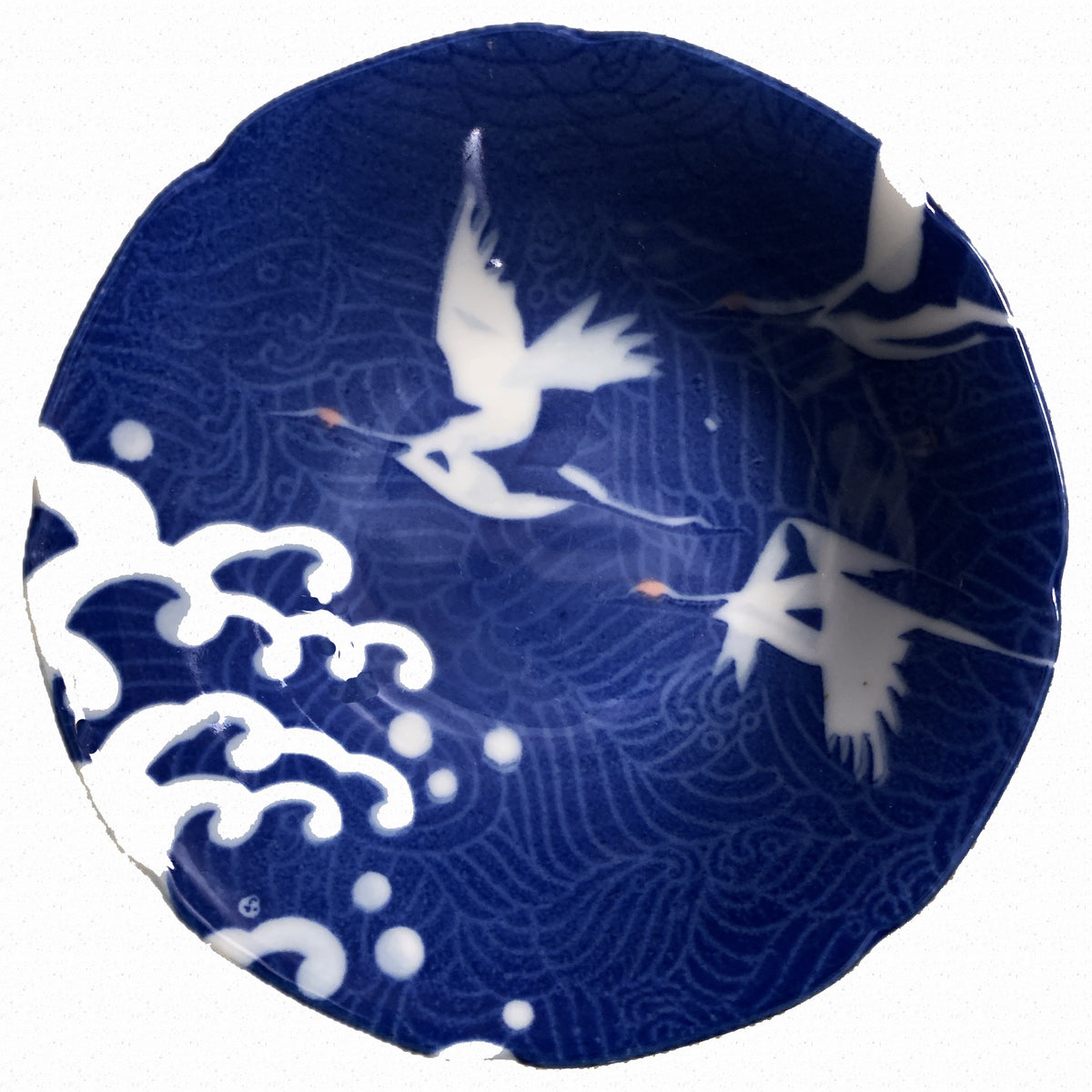 Blue & White Bowl with Cranes, 4.25"dia