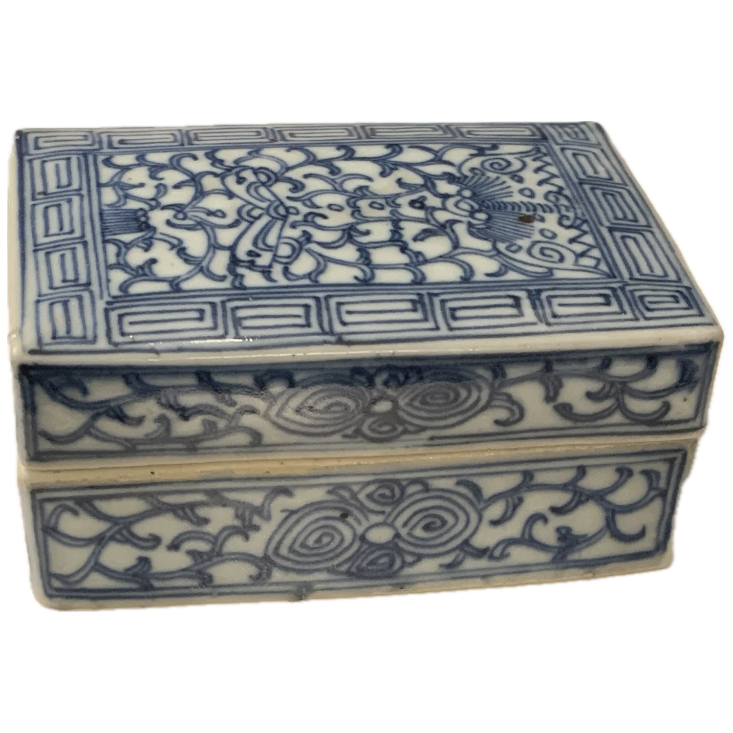 Antique B&W Rectangular Porcelain Scholars Ink Box