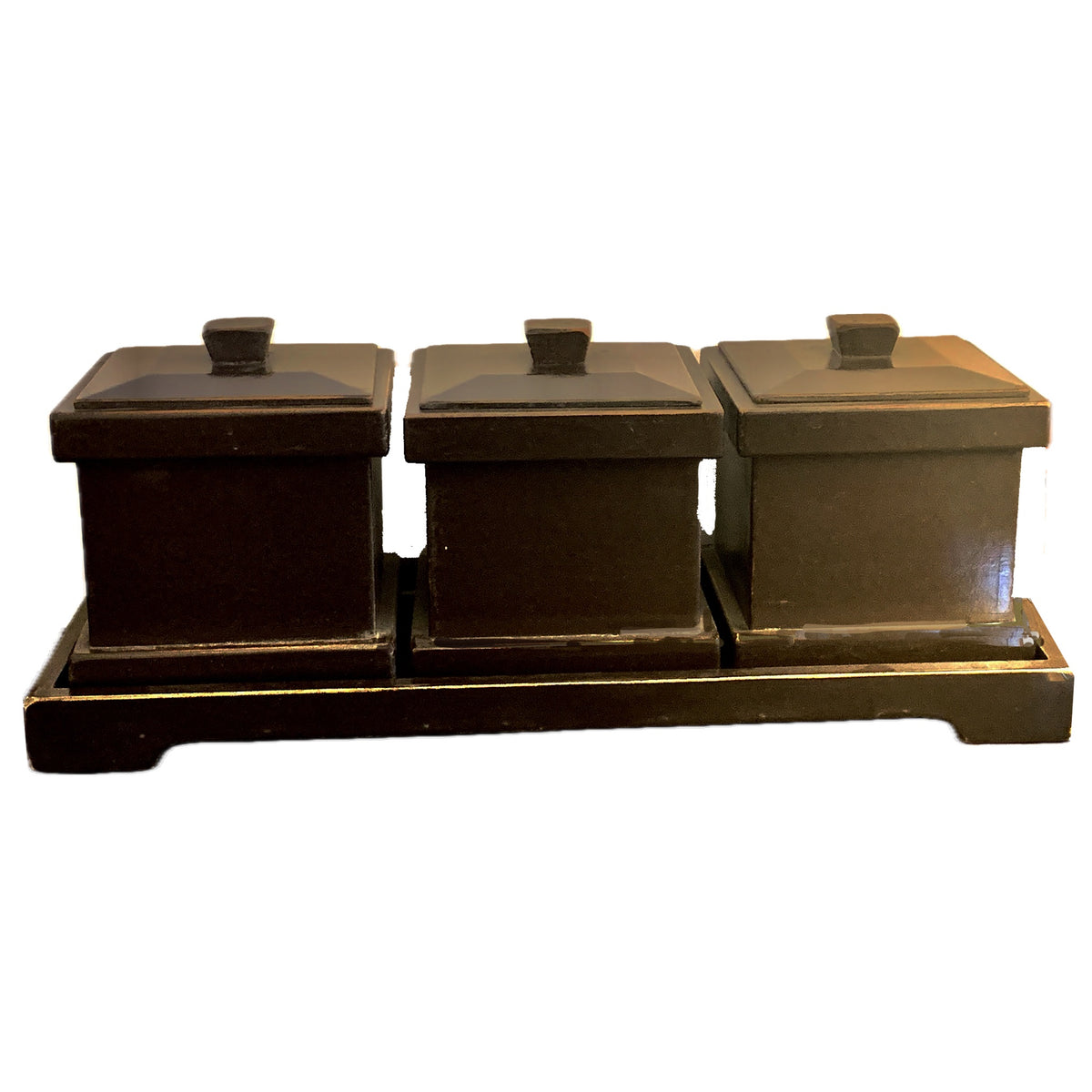 Vintage Set of 3 Wood Boxes on Wood Tray