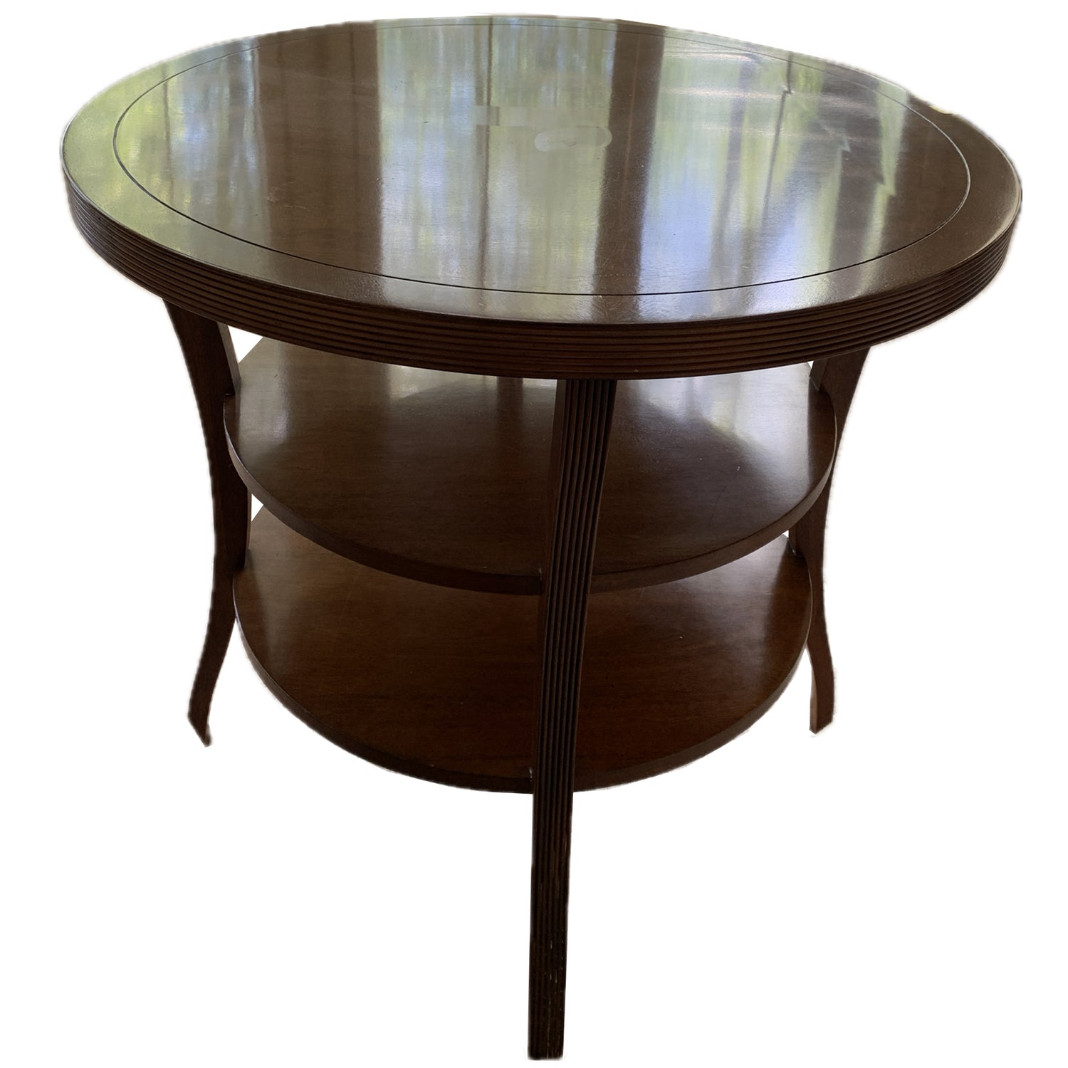 Vintage Baker Round Mahogany 3-Tier Hall Table, 30"dia x 29"h