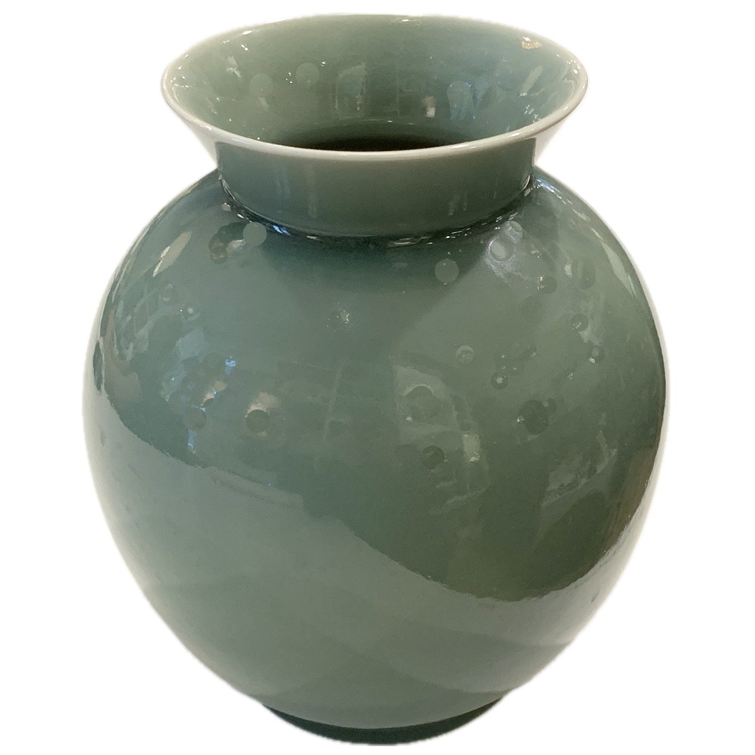 Vintage Celadon Vase, 7"dia x 9"h