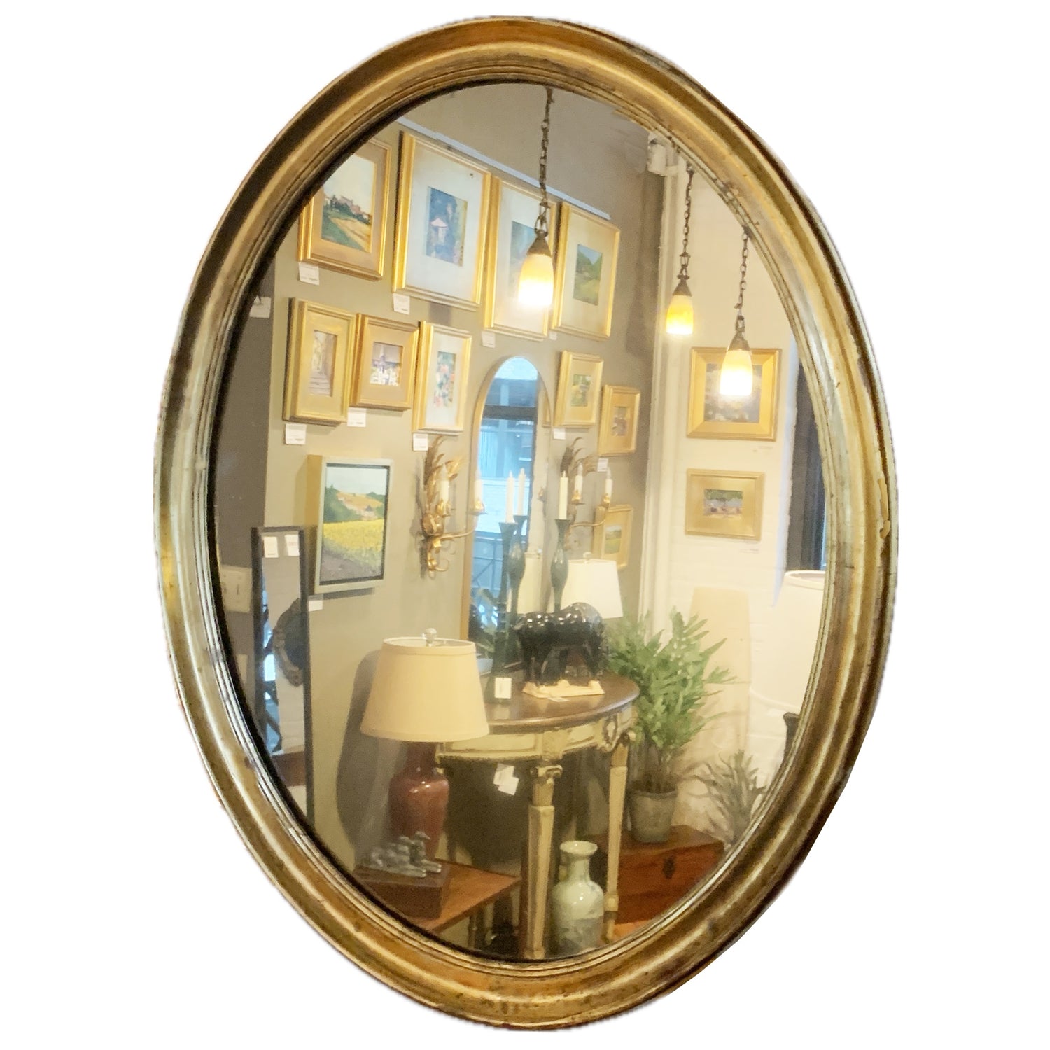 Vintage Gold Leaf Wood Framed Oval Mirror, as-is